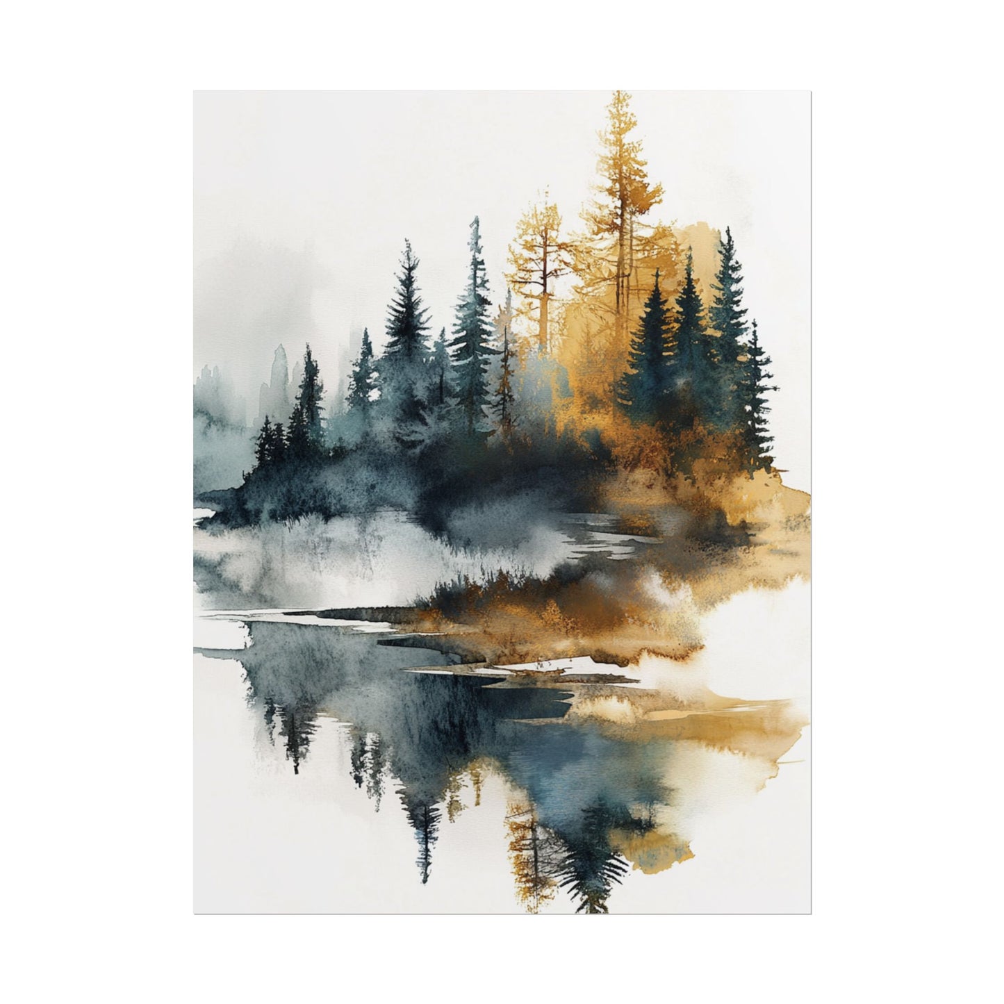 Misty Pines - Abstract Forest Landscape Watercolour