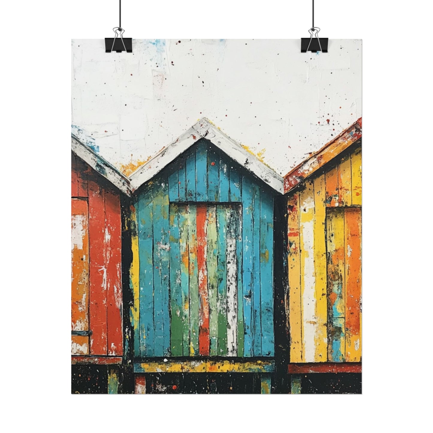 Vibrant Beach Huts - Coastal Abstract Art Print