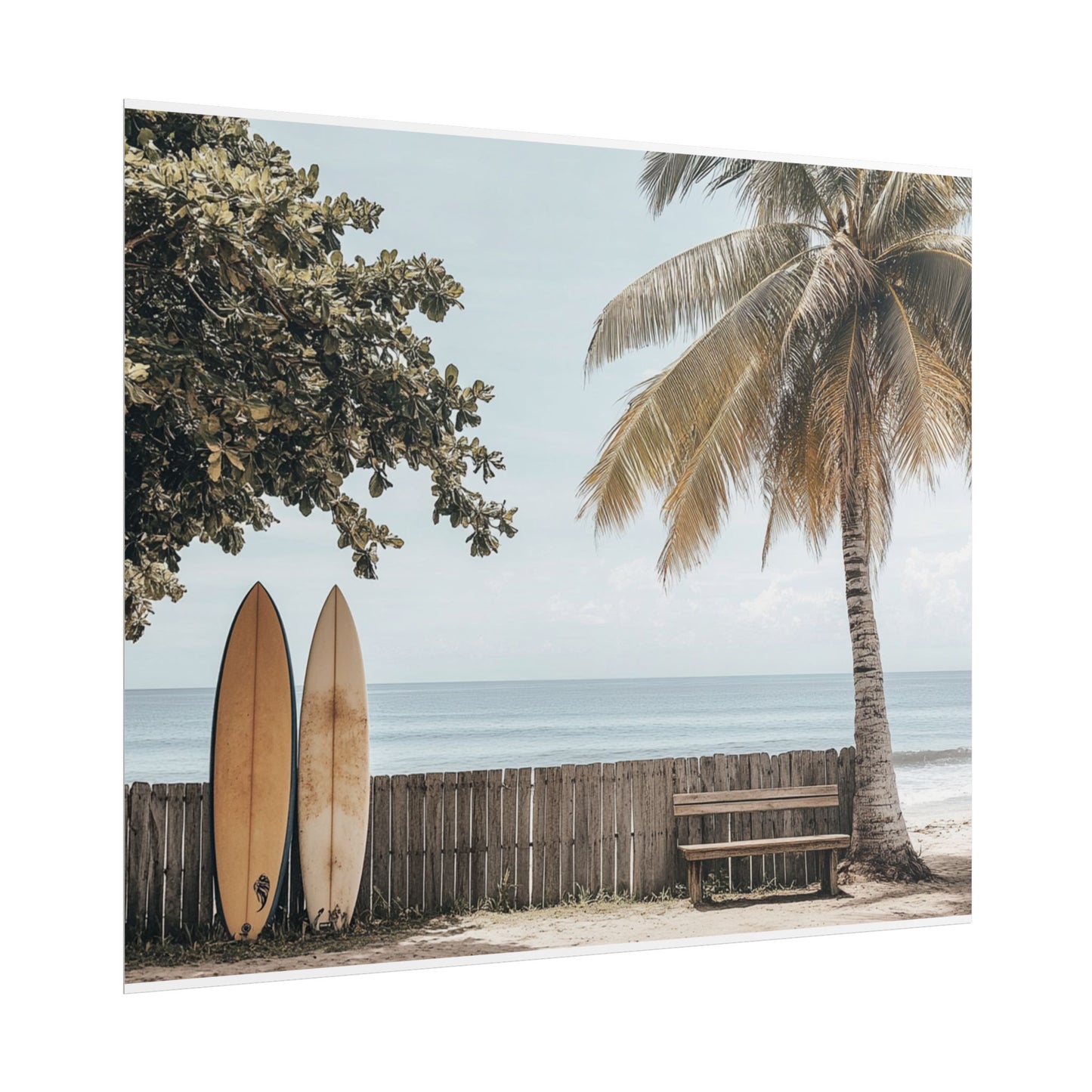 Tranquil Hawaiian Beach Scene with Surfboards