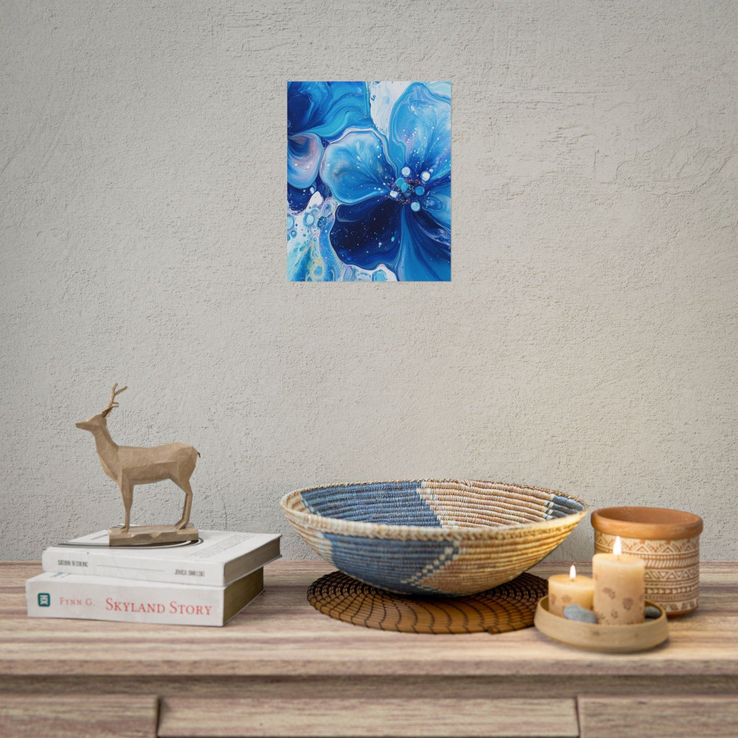 Celestial Bloom - Abstract Floral Art Print in Shades of Blue