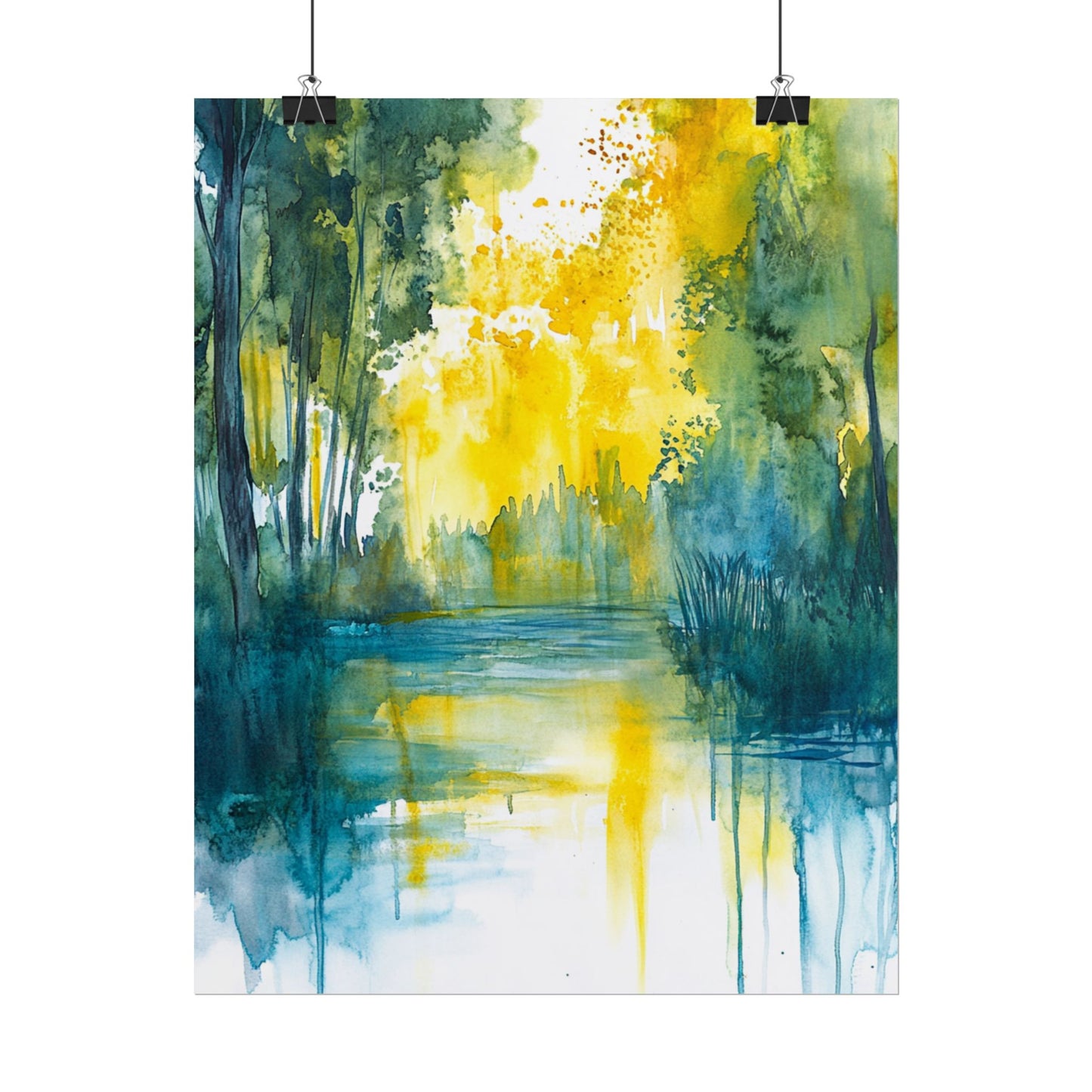 Radiant Reflections - Abstract Woodland Watercolour