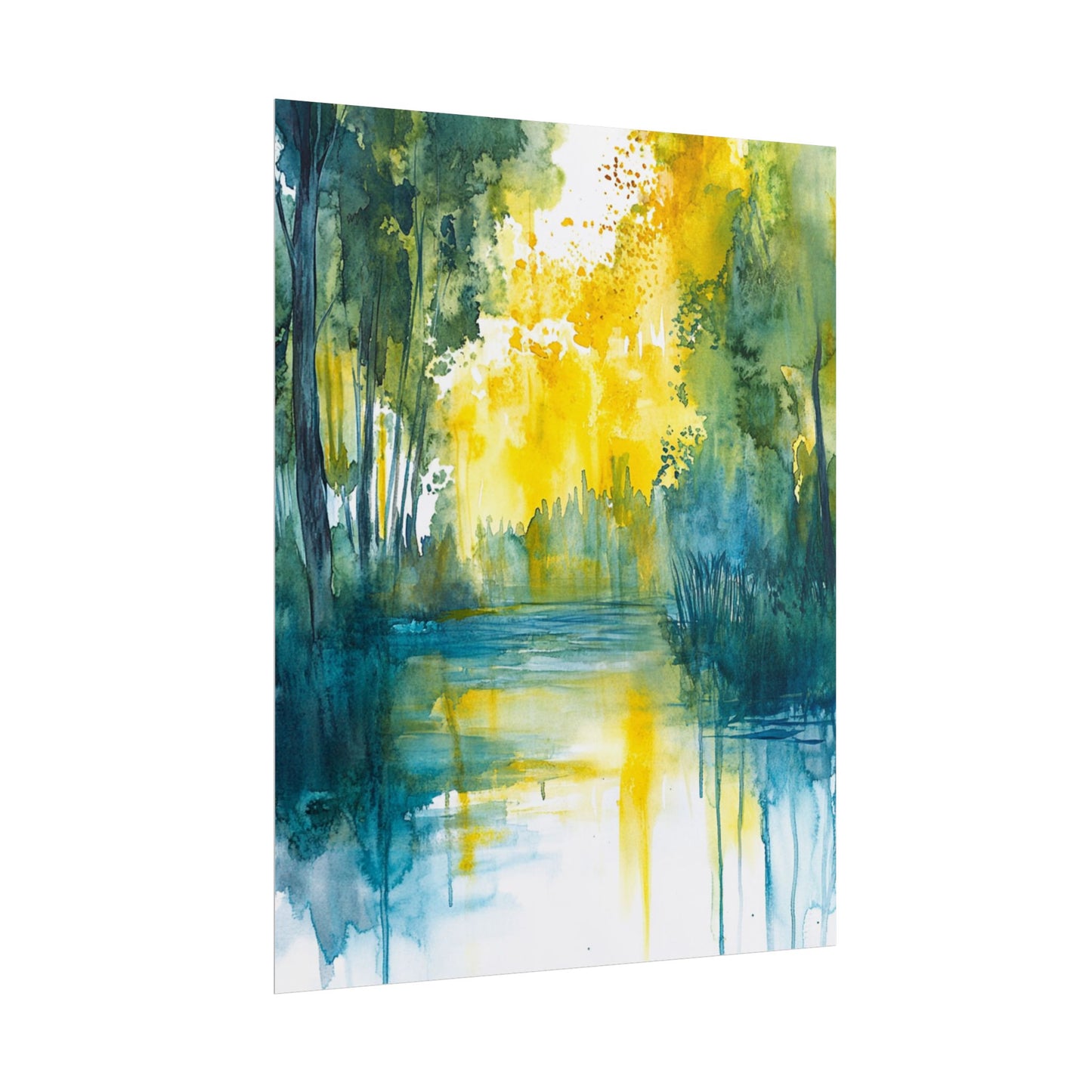 Radiant Reflections - Abstract Woodland Watercolour