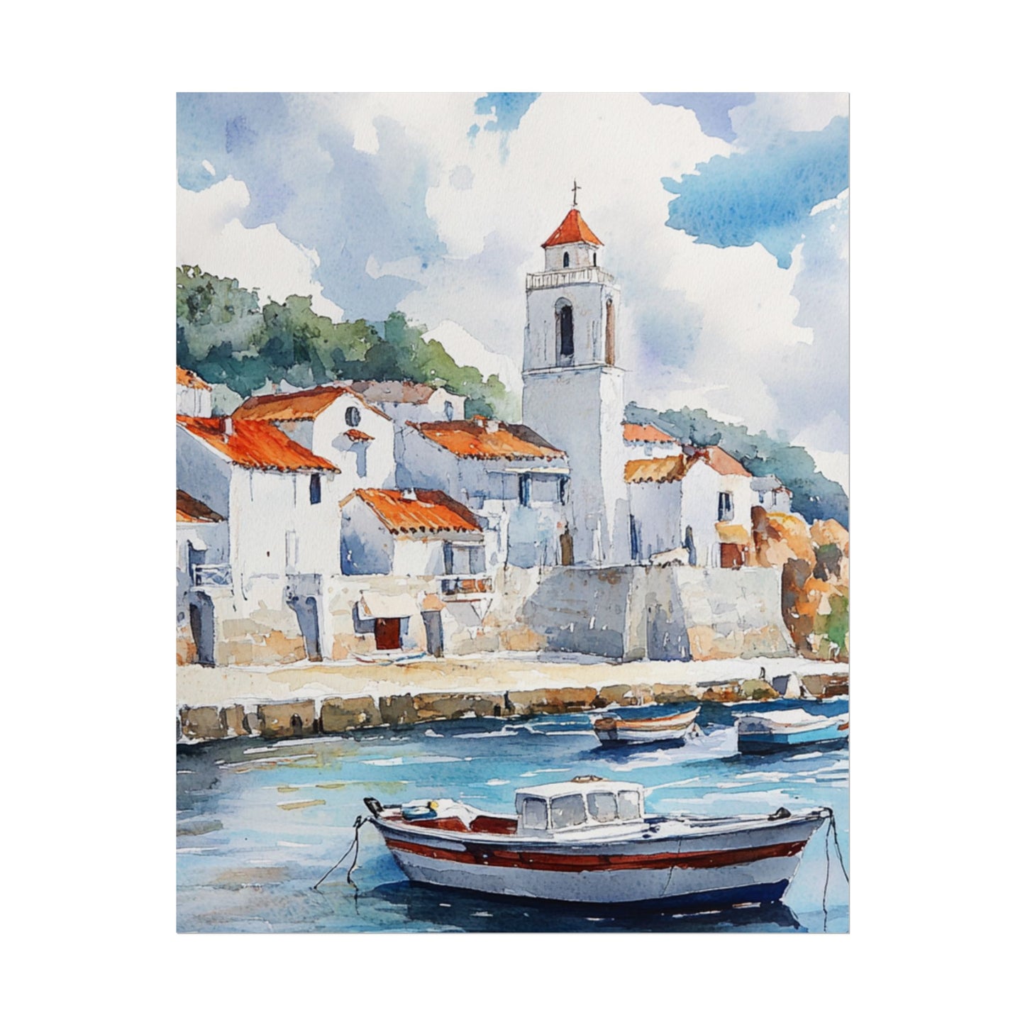 Coastal Serenity - Abstract Watercolour Harbour Scene