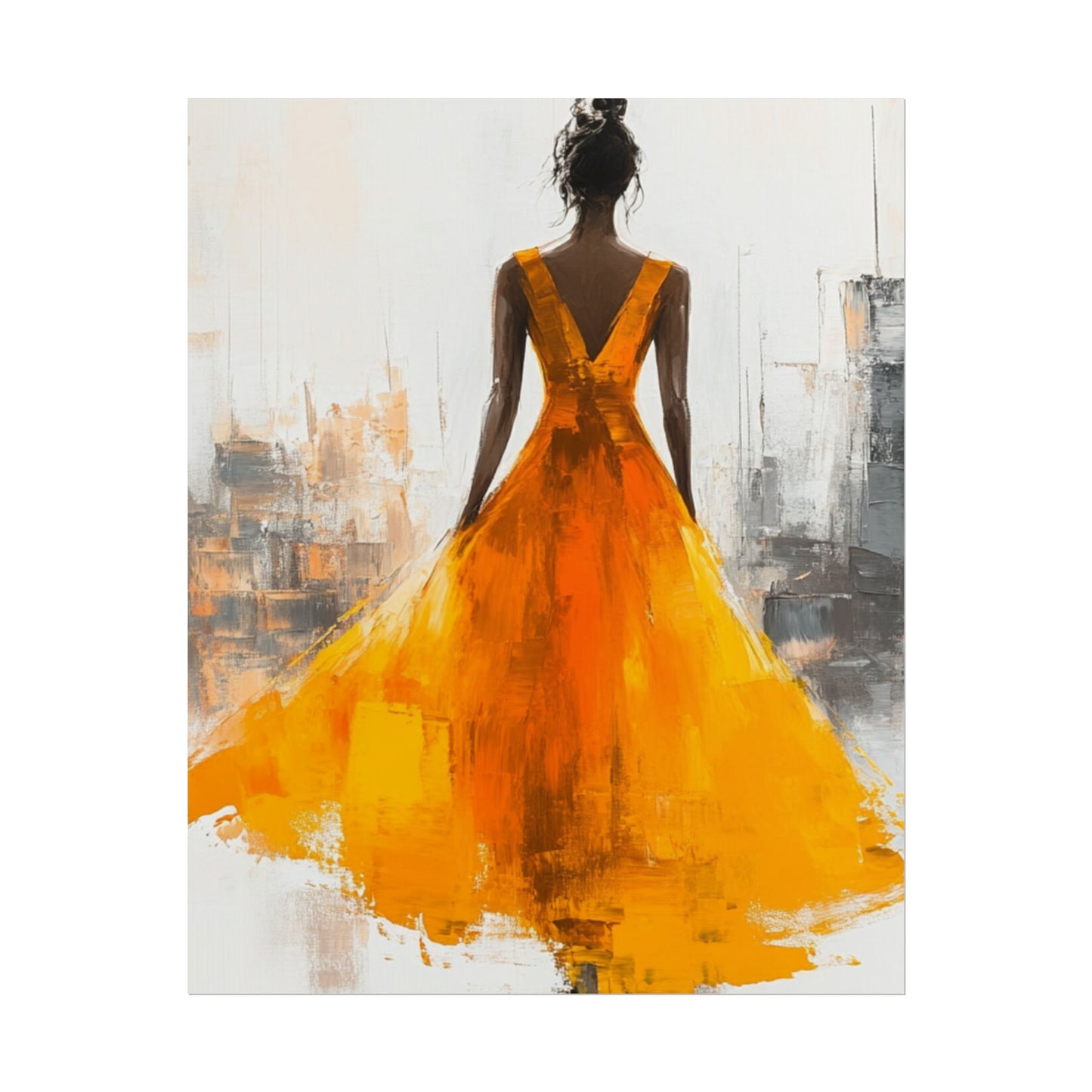 City Elegance - Abstract Woman in Orange Dress Art Print