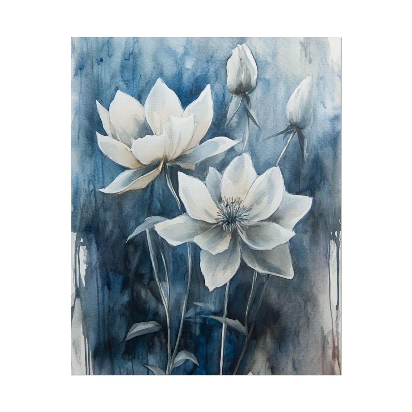 Midnight Blooms - Abstract Floral Watercolour Art Print