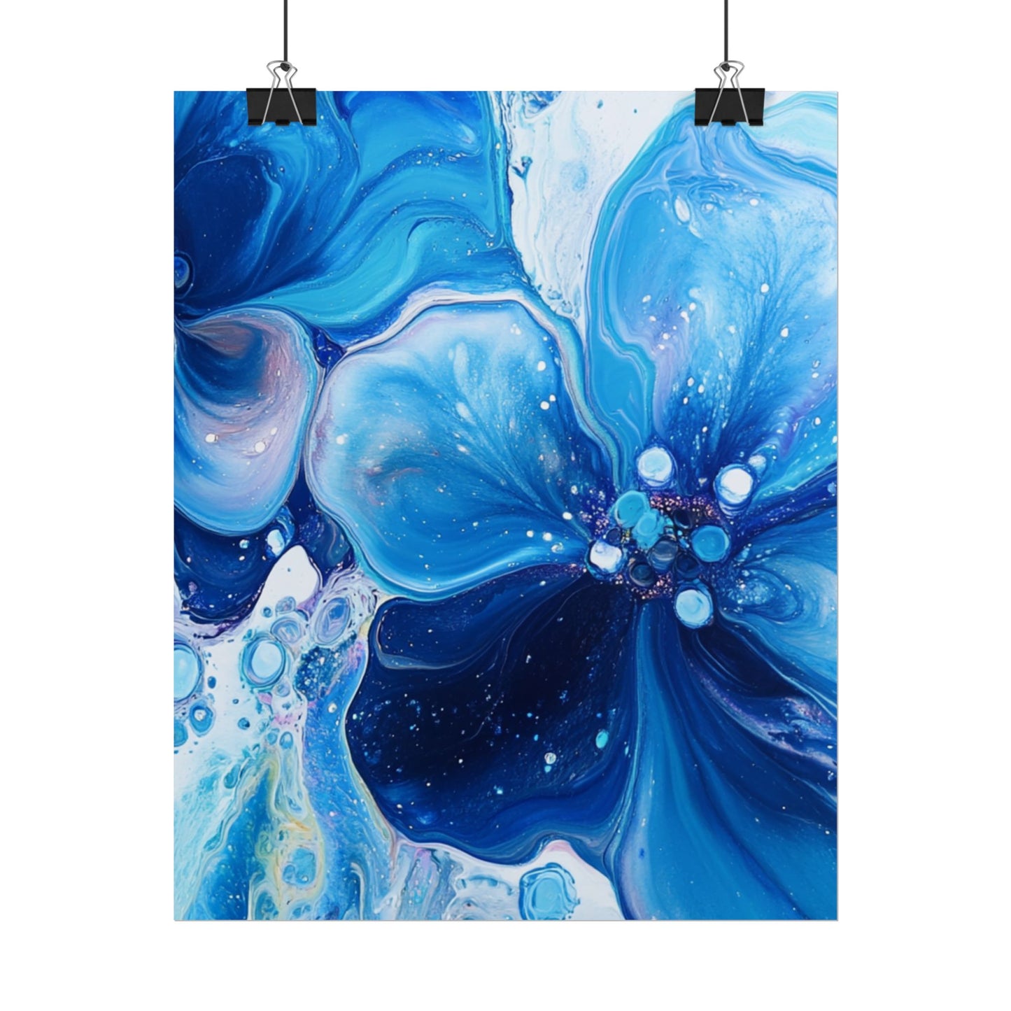 Celestial Bloom - Abstract Floral Art Print in Shades of Blue