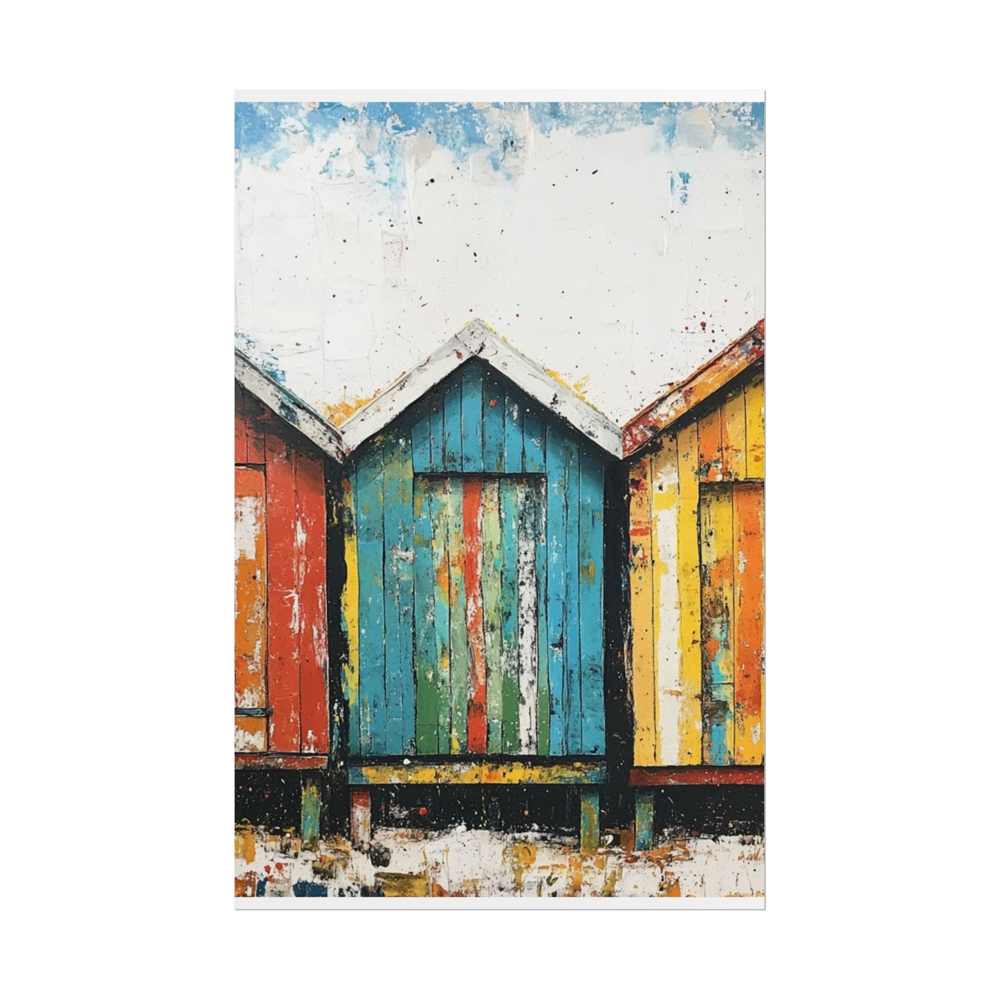 Vibrant Beach Huts - Coastal Abstract Art Print