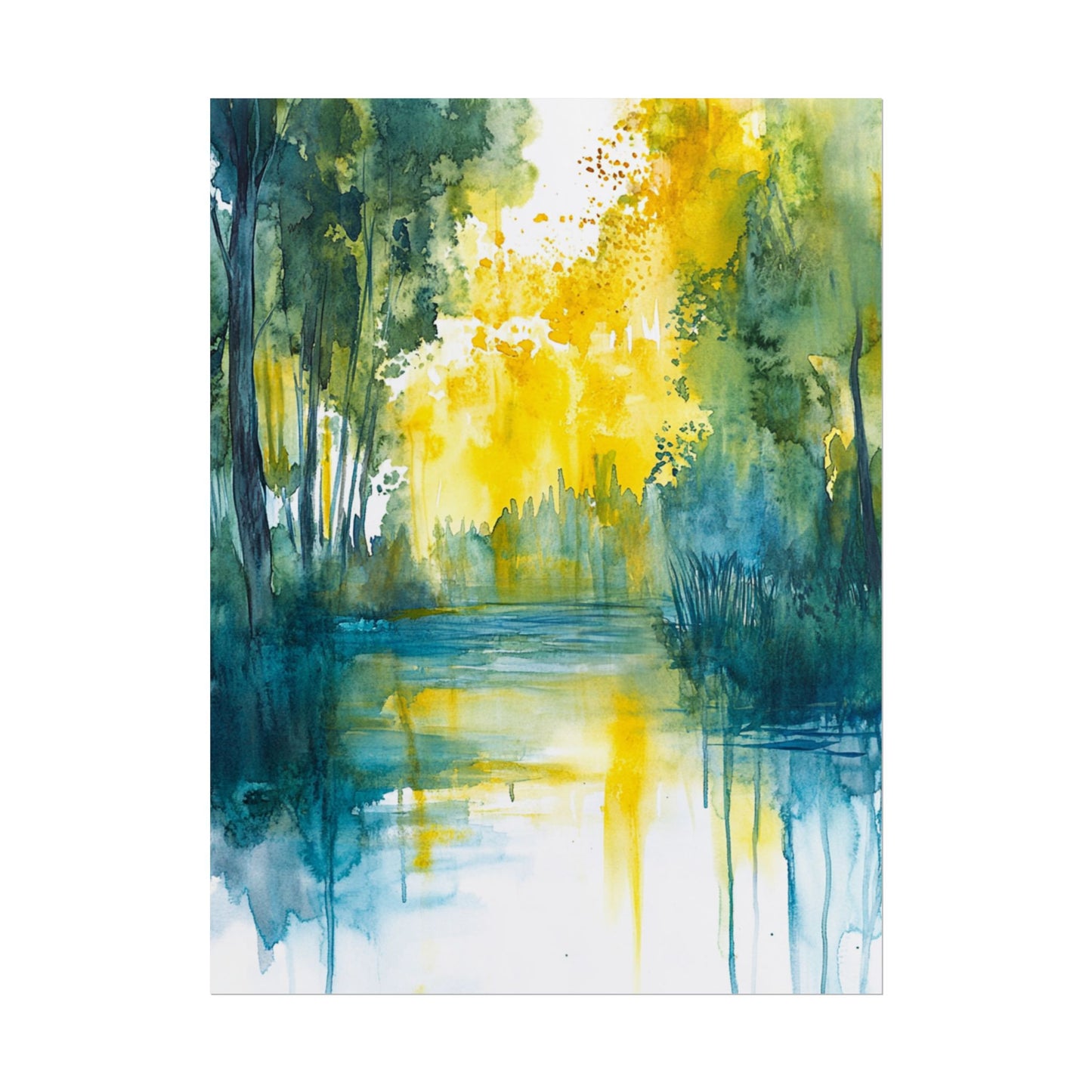 Radiant Reflections - Abstract Woodland Watercolour