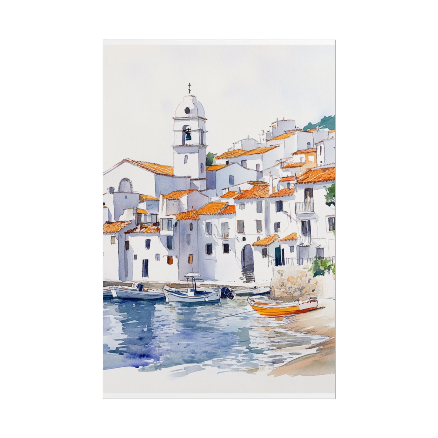 Coastal Serenity - Abstract Watercolour of a Tranquil Village