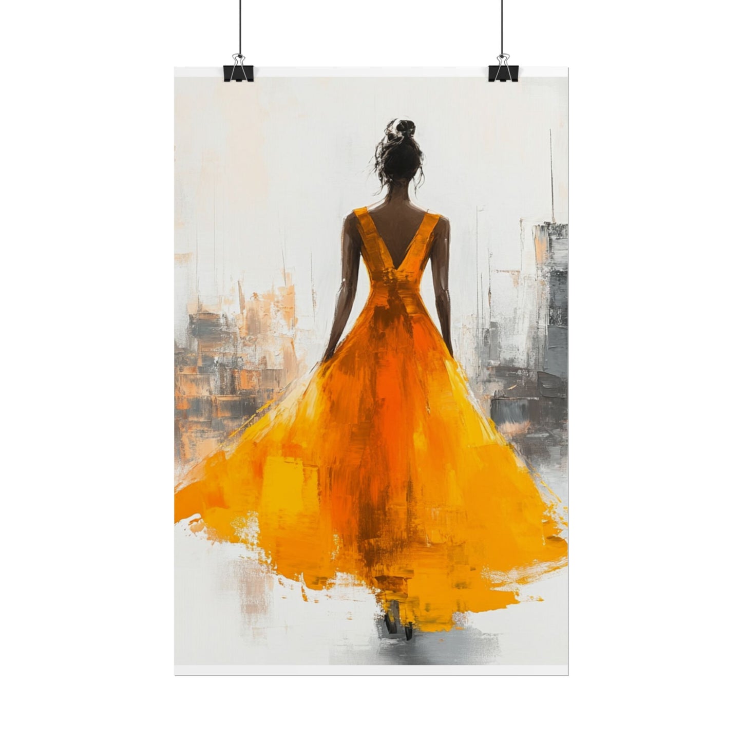 City Elegance - Abstract Woman in Orange Dress Art Print