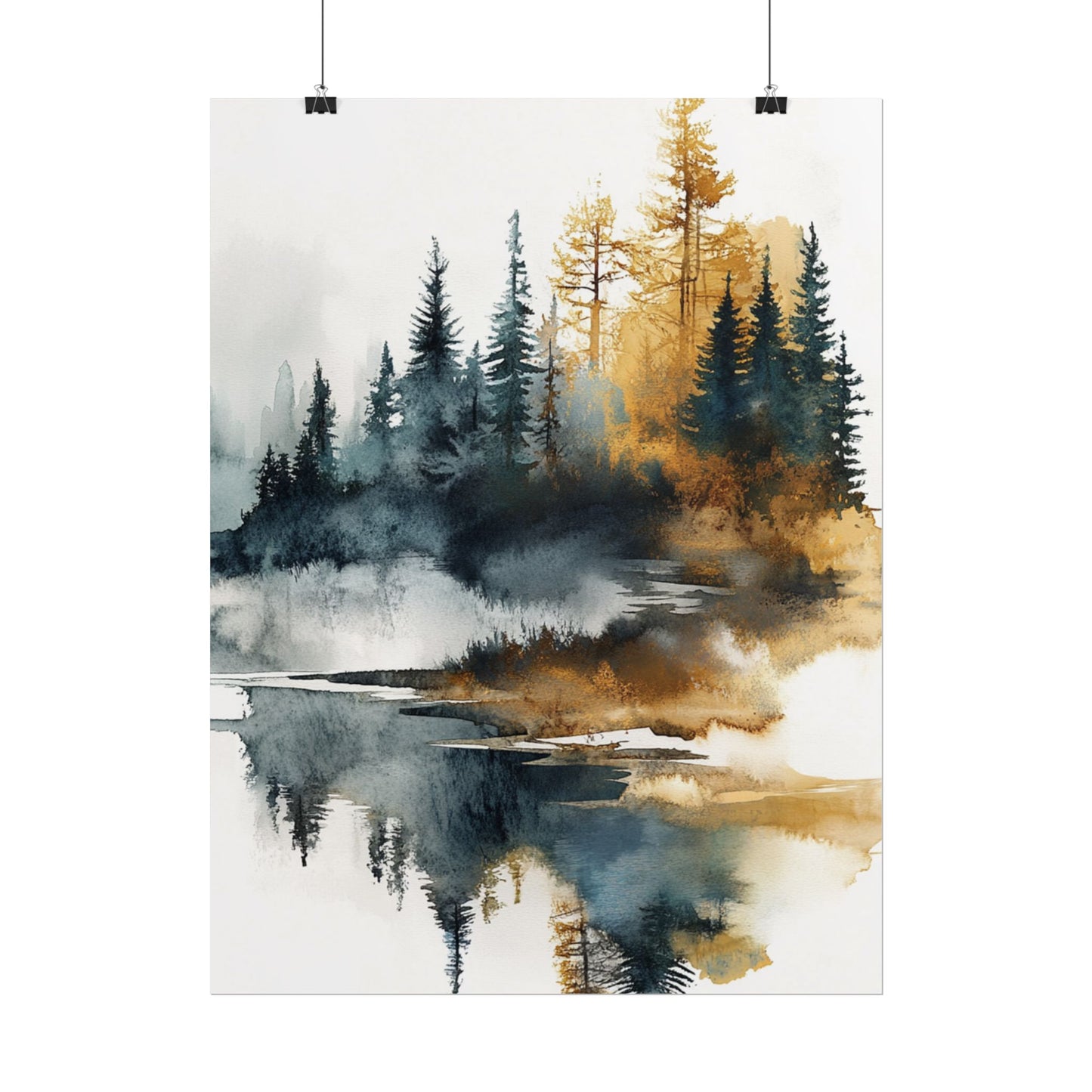 Misty Pines - Abstract Forest Landscape Watercolour