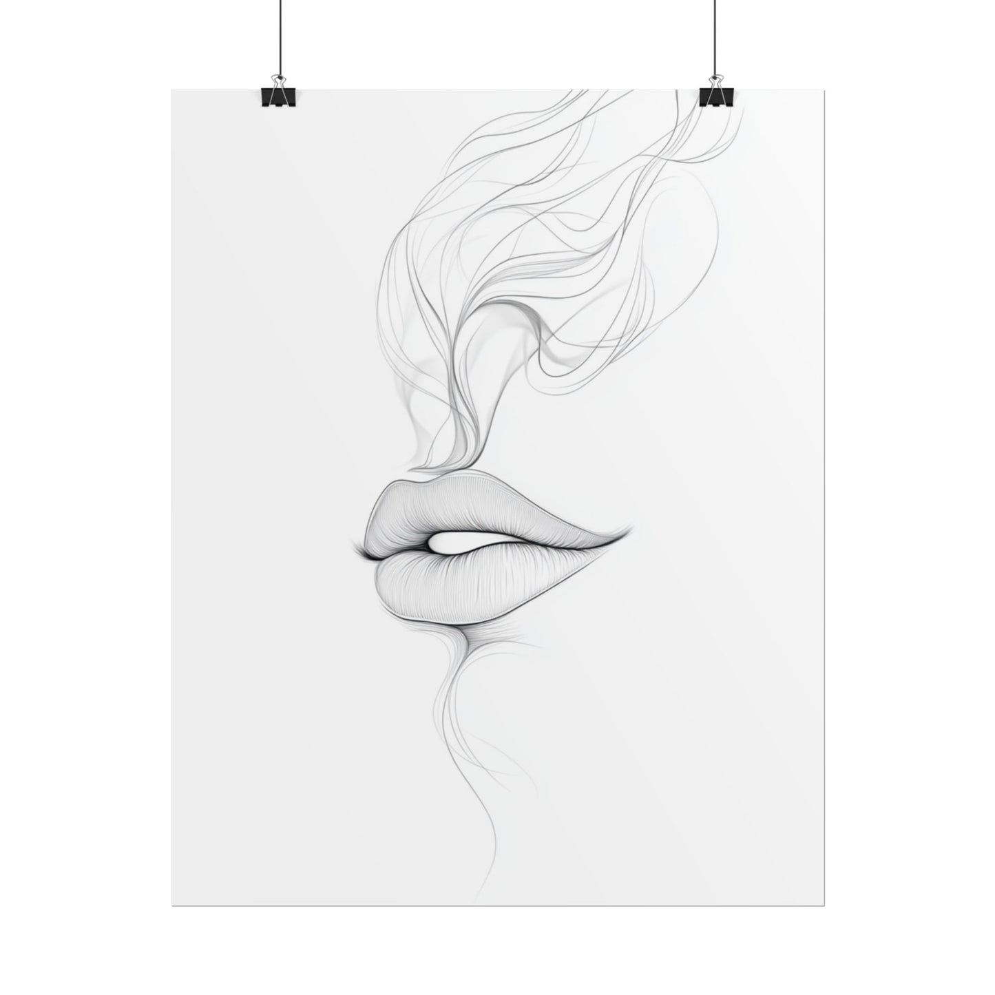 Whispers of Elegance - Delicate Abstract Line Art of Lips