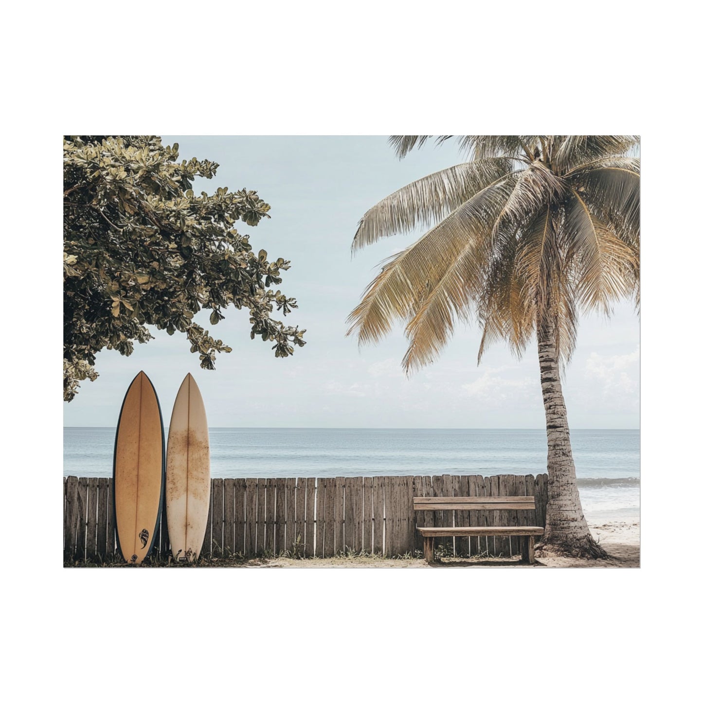 Tranquil Hawaiian Beach Scene with Surfboards