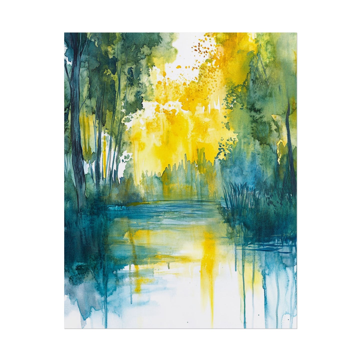 Radiant Reflections - Abstract Woodland Watercolour