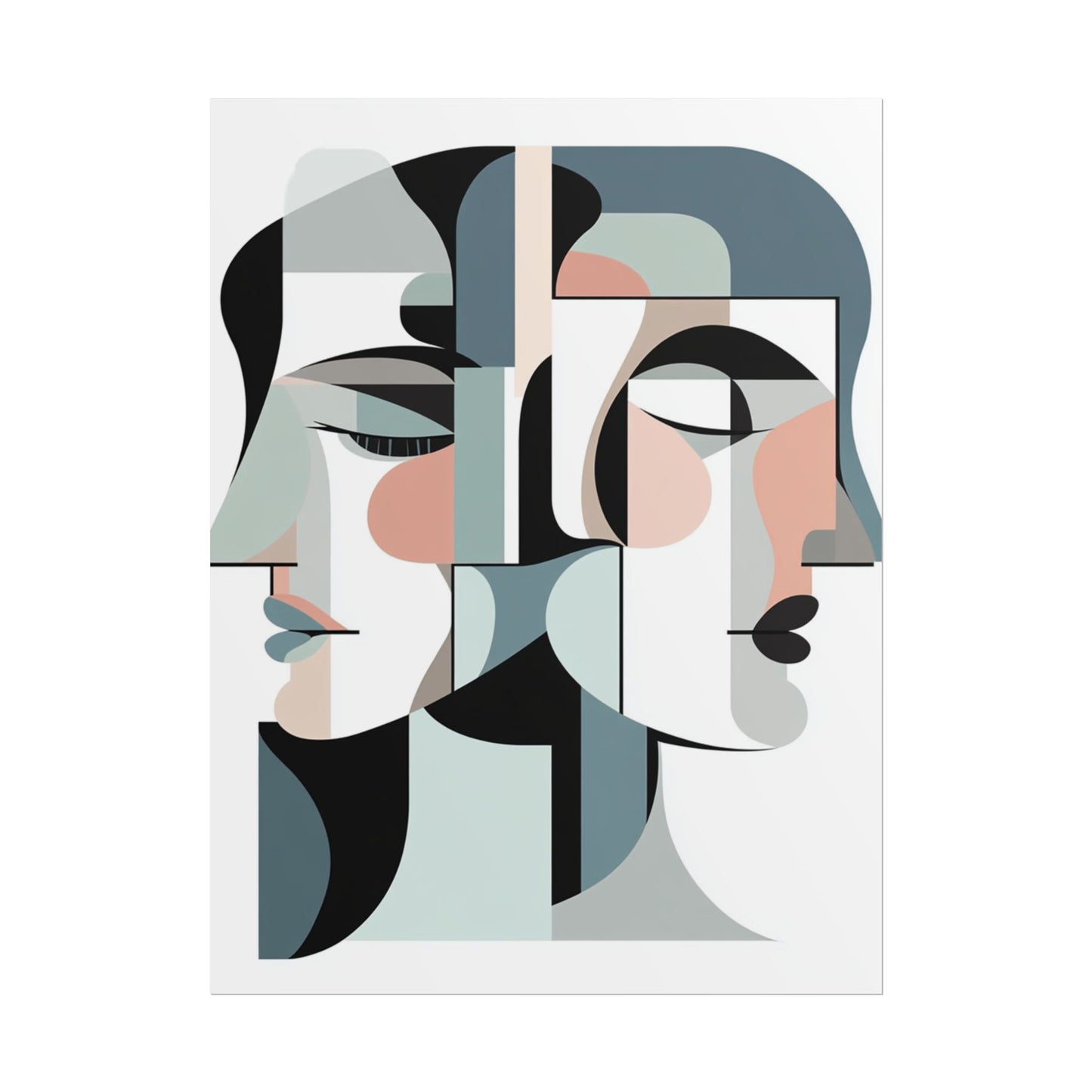 Duality in Form - Abstract Faces Art Print