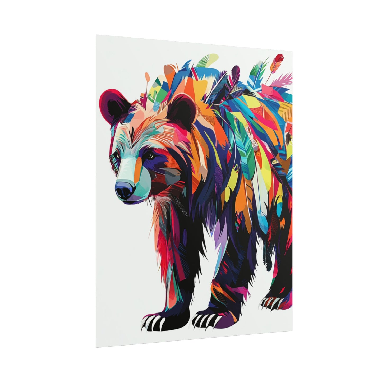 Vibrant Bear of the Wild - Abstract Feathered Art Print