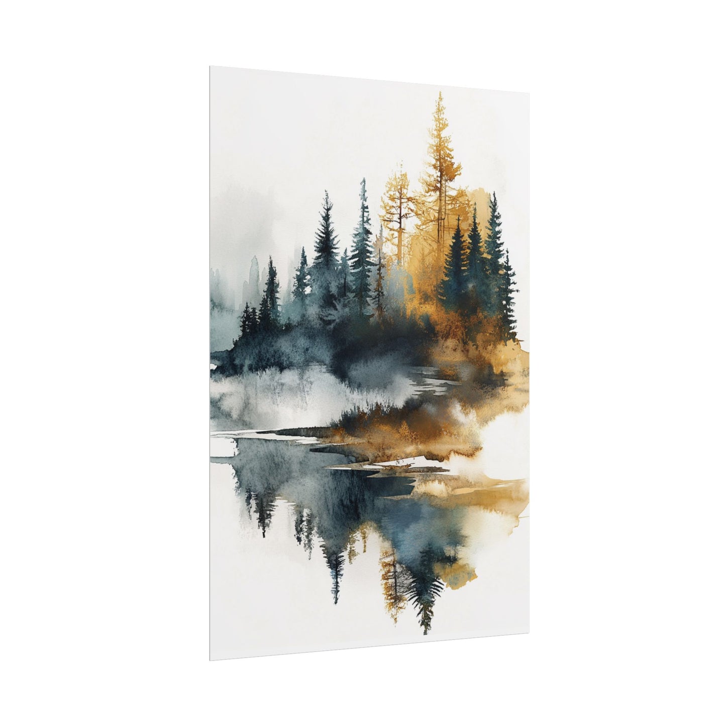 Misty Pines - Abstract Forest Landscape Watercolour