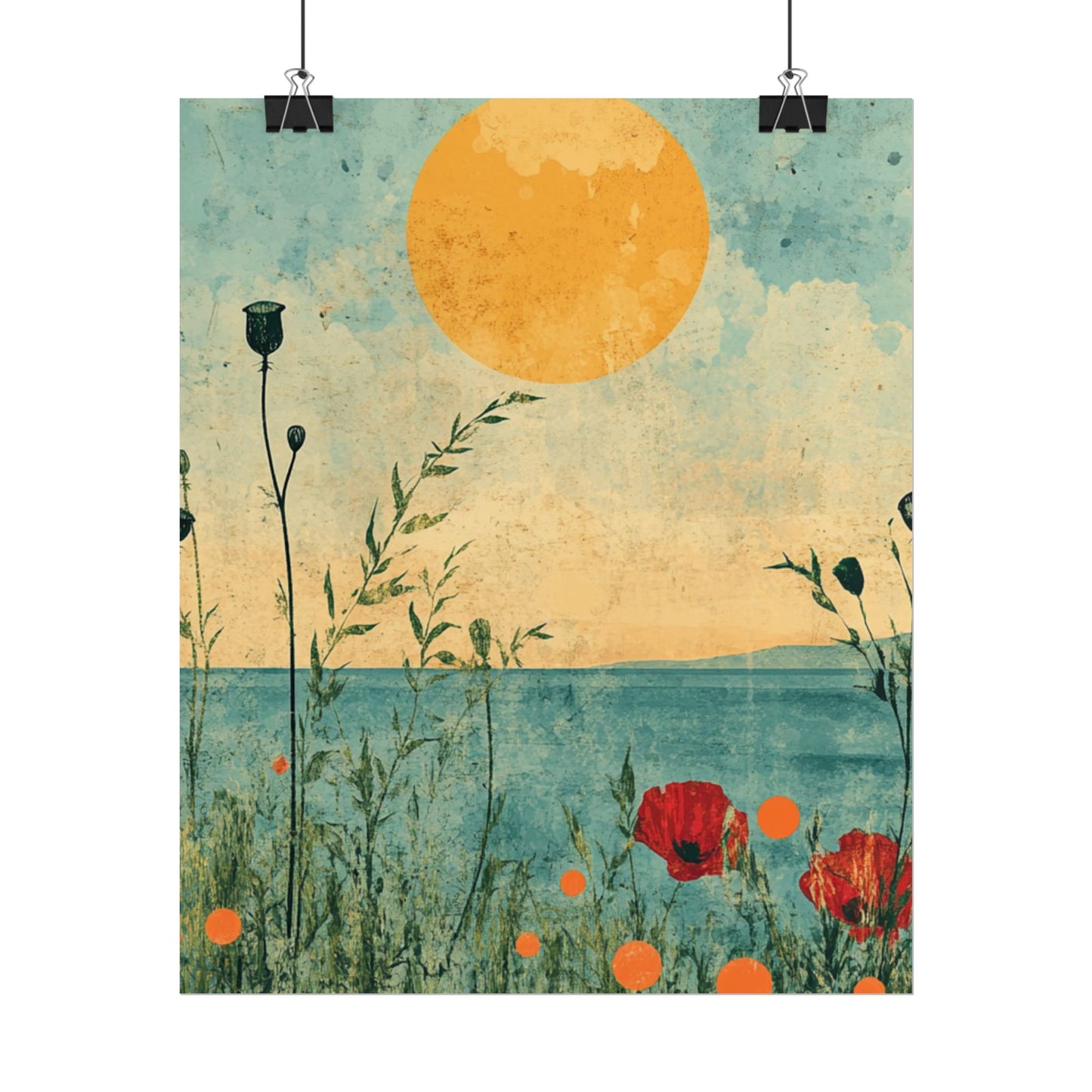 Golden Horizon - Abstract Floral Coastal Print