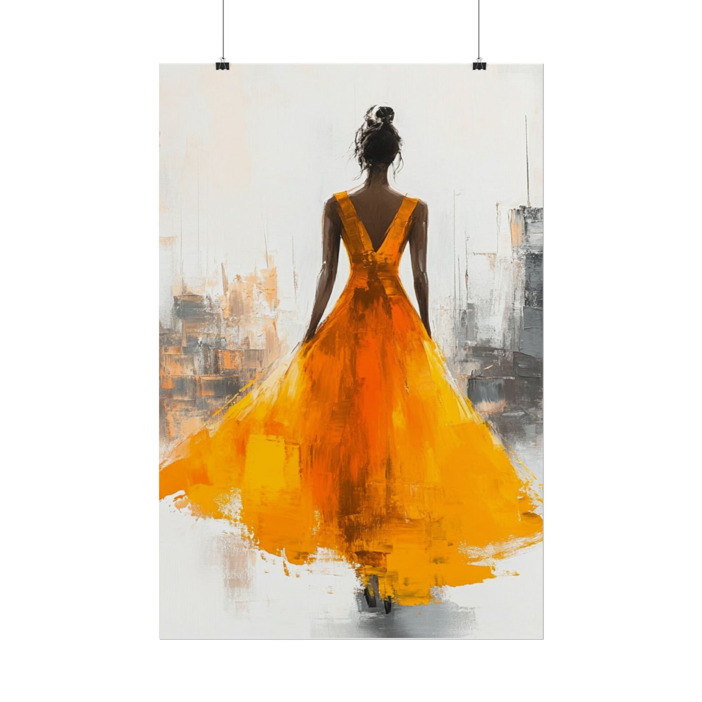 City Elegance - Abstract Woman in Orange Dress Art Print