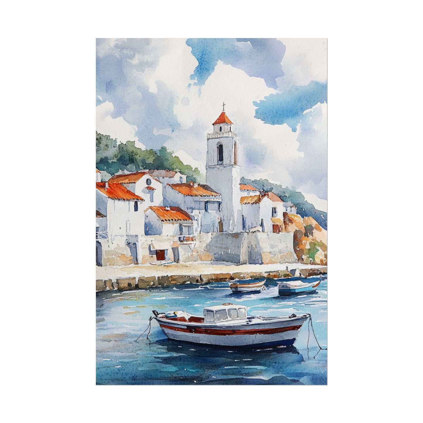 Coastal Serenity - Abstract Watercolour Harbour Scene