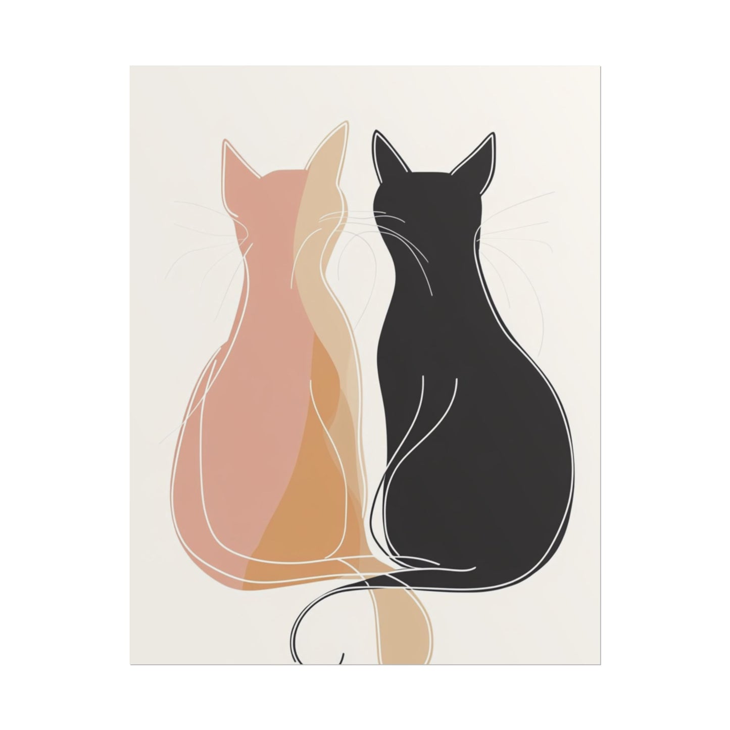 Companions in Silence - Minimalist Abstract Cat Duo