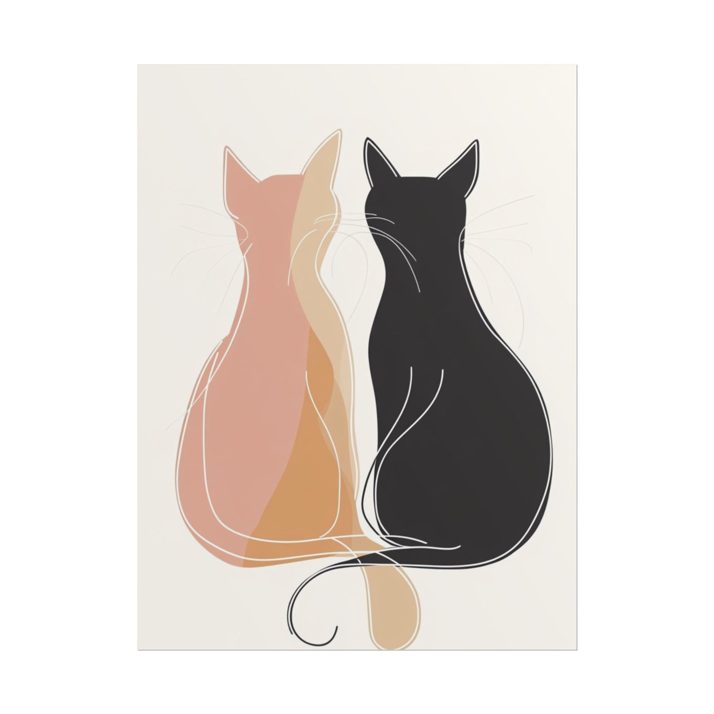 Companions in Silence - Minimalist Abstract Cat Duo