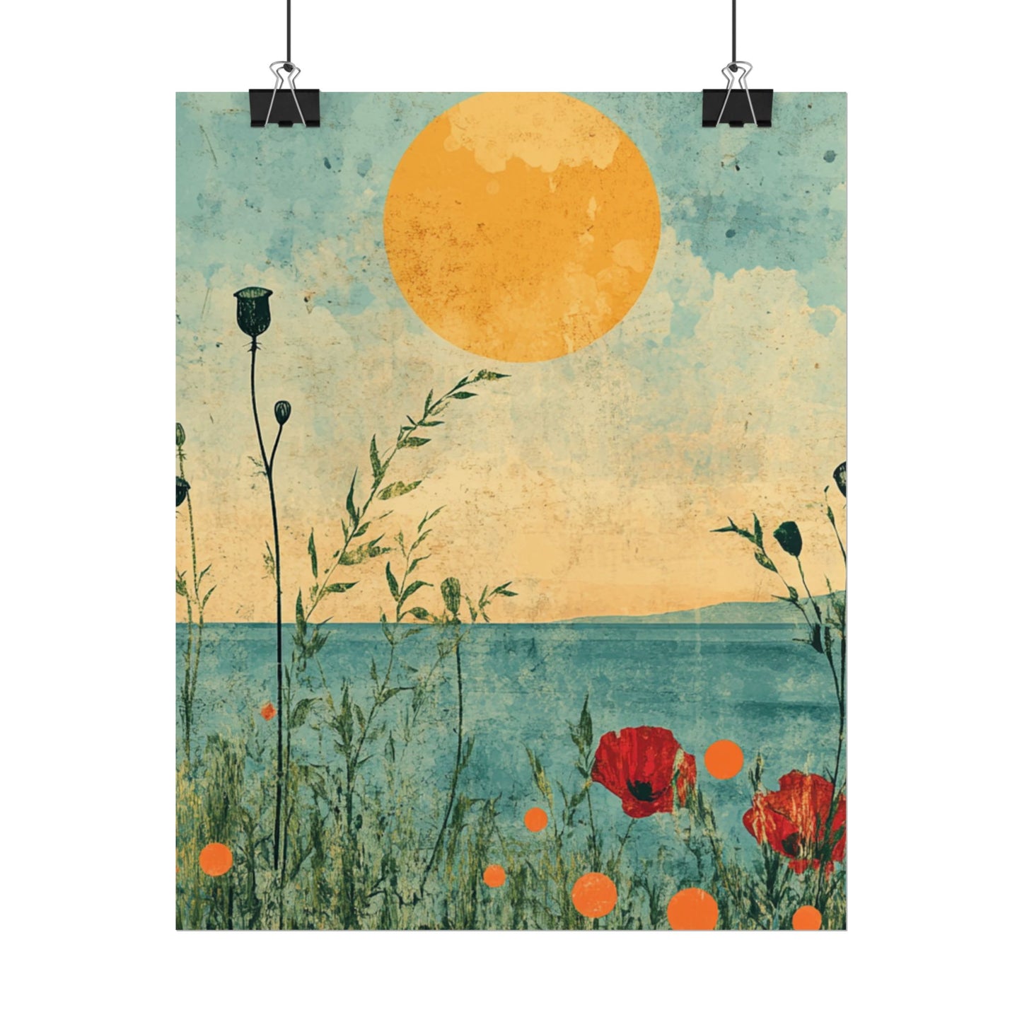 Golden Horizon - Abstract Floral Coastal Print