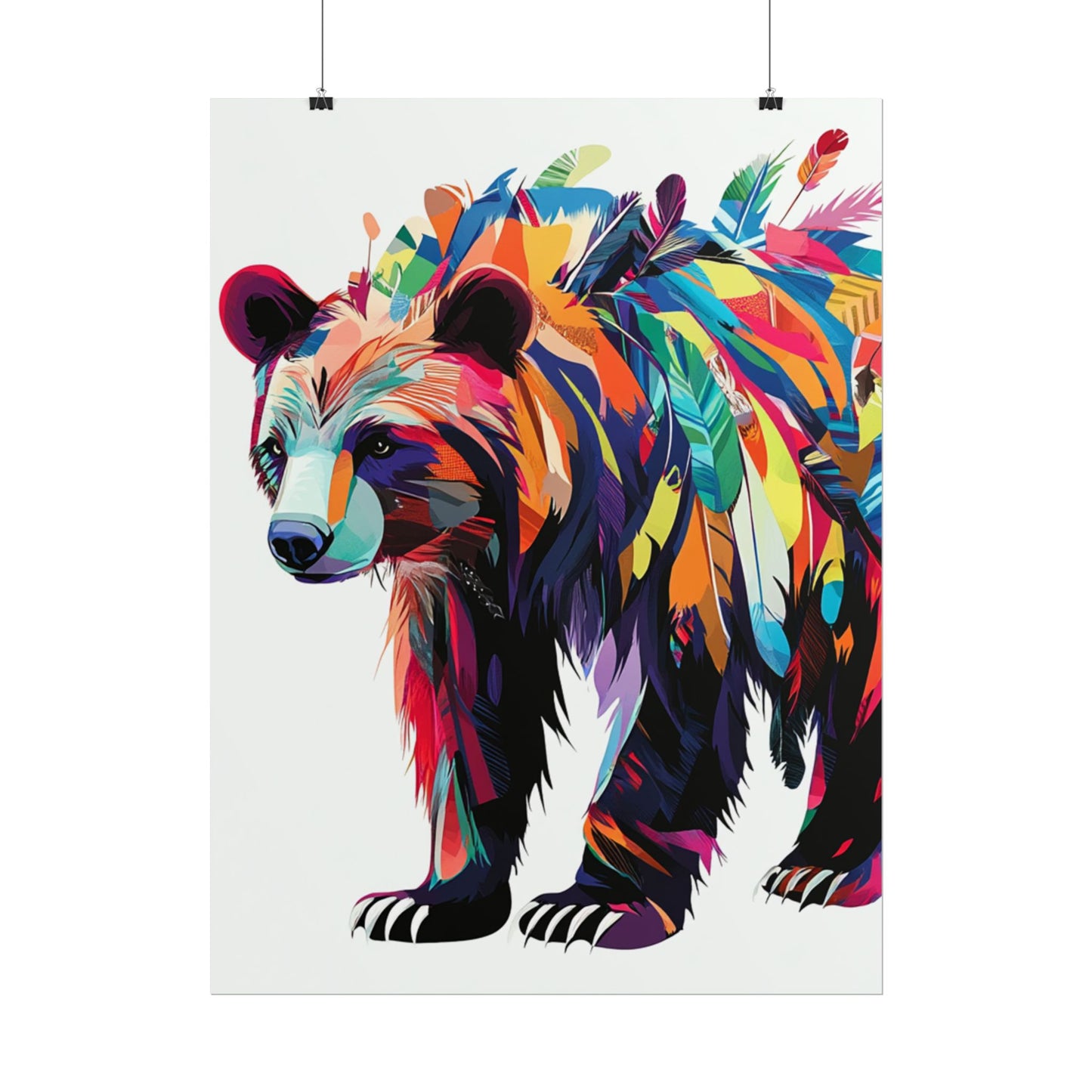 Vibrant Bear of the Wild - Abstract Feathered Art Print