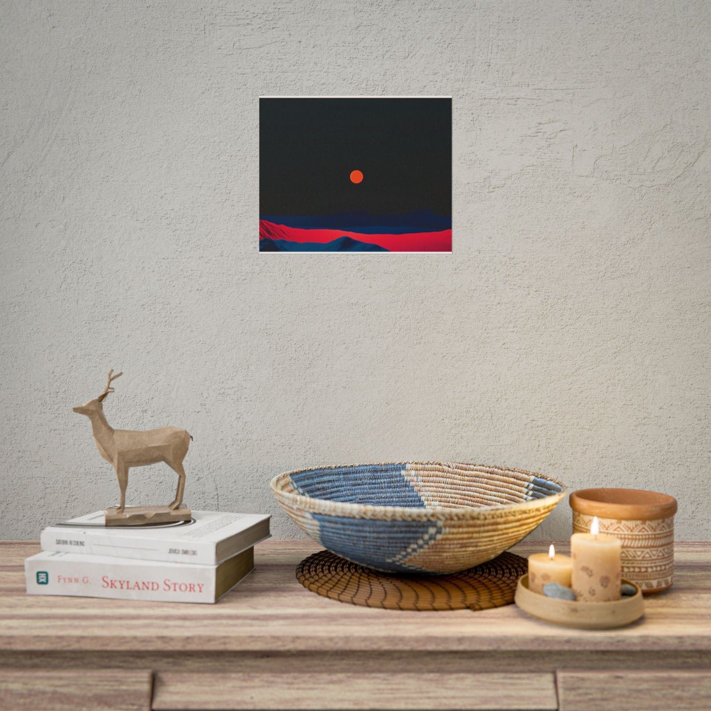 Blood Moon Over Fiery Mountains - Abstract Art Print