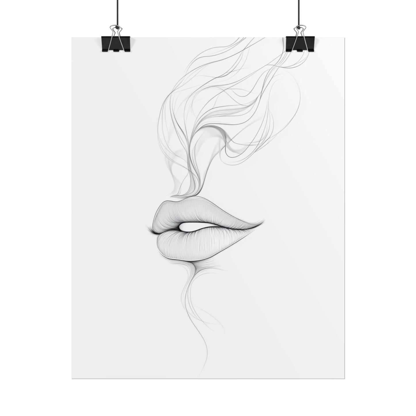 Whispers of Elegance - Delicate Abstract Line Art of Lips