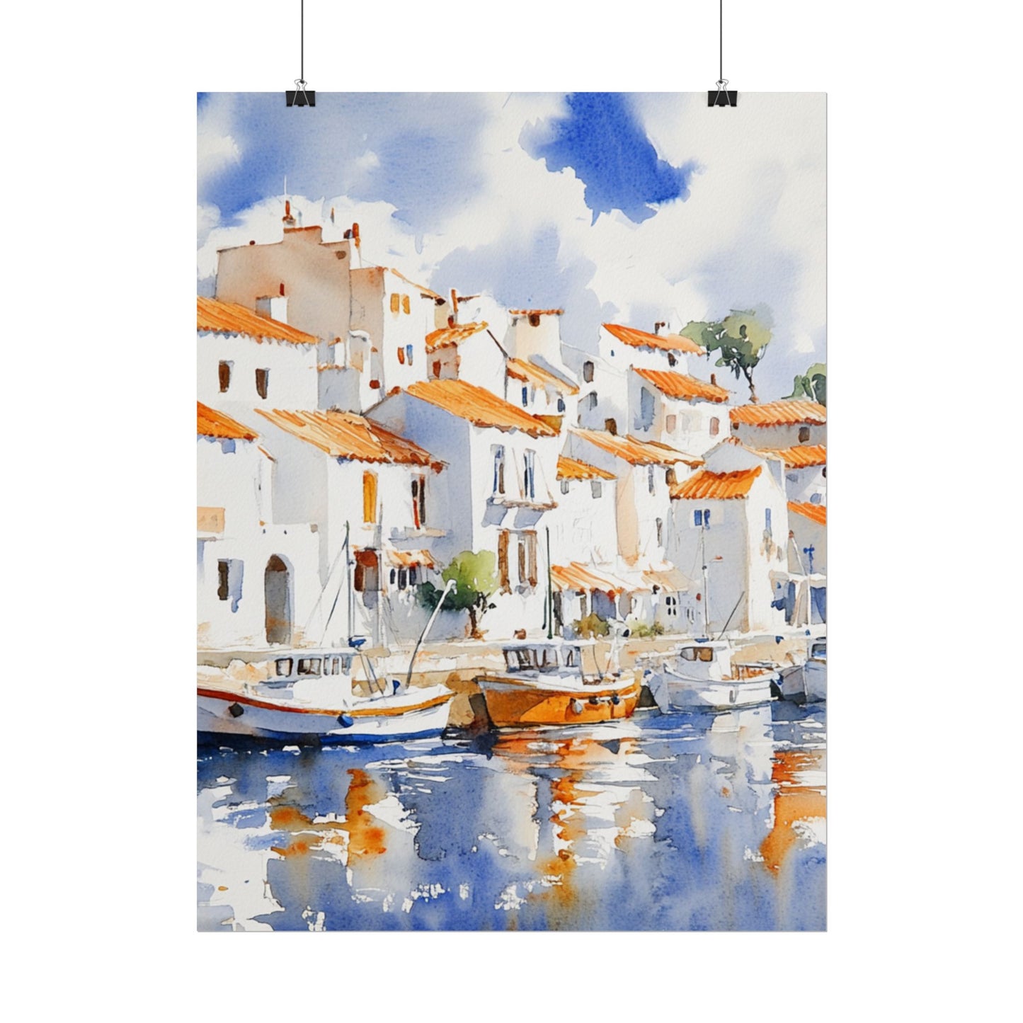 Harbour Reflections - Abstract Watercolour of Coastal Village