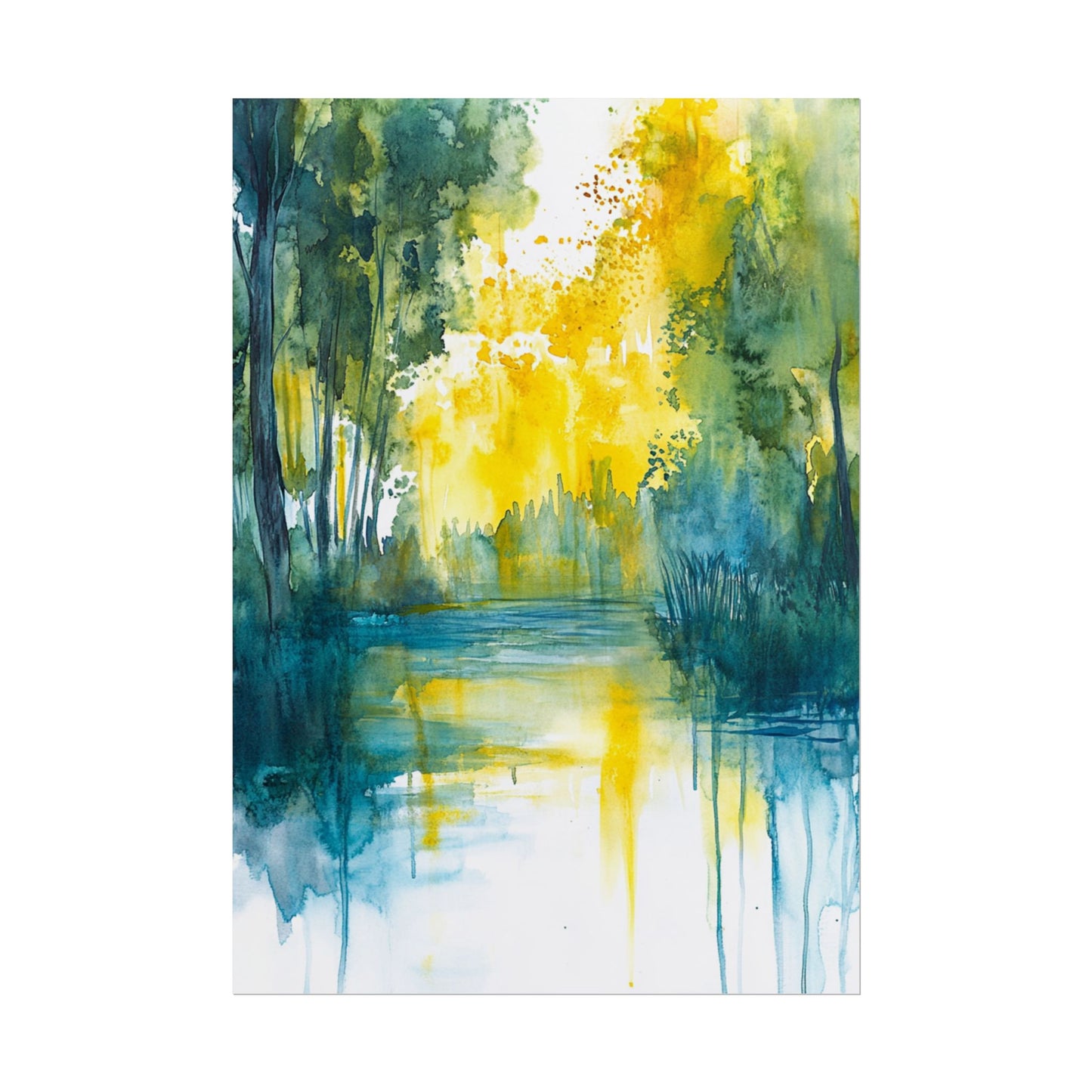 Radiant Reflections - Abstract Woodland Watercolour