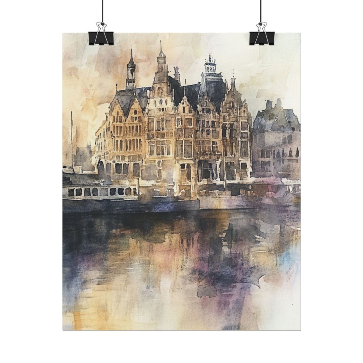 Vintage Harbour Charm - Abstract Watercolour of Historic Waterfront