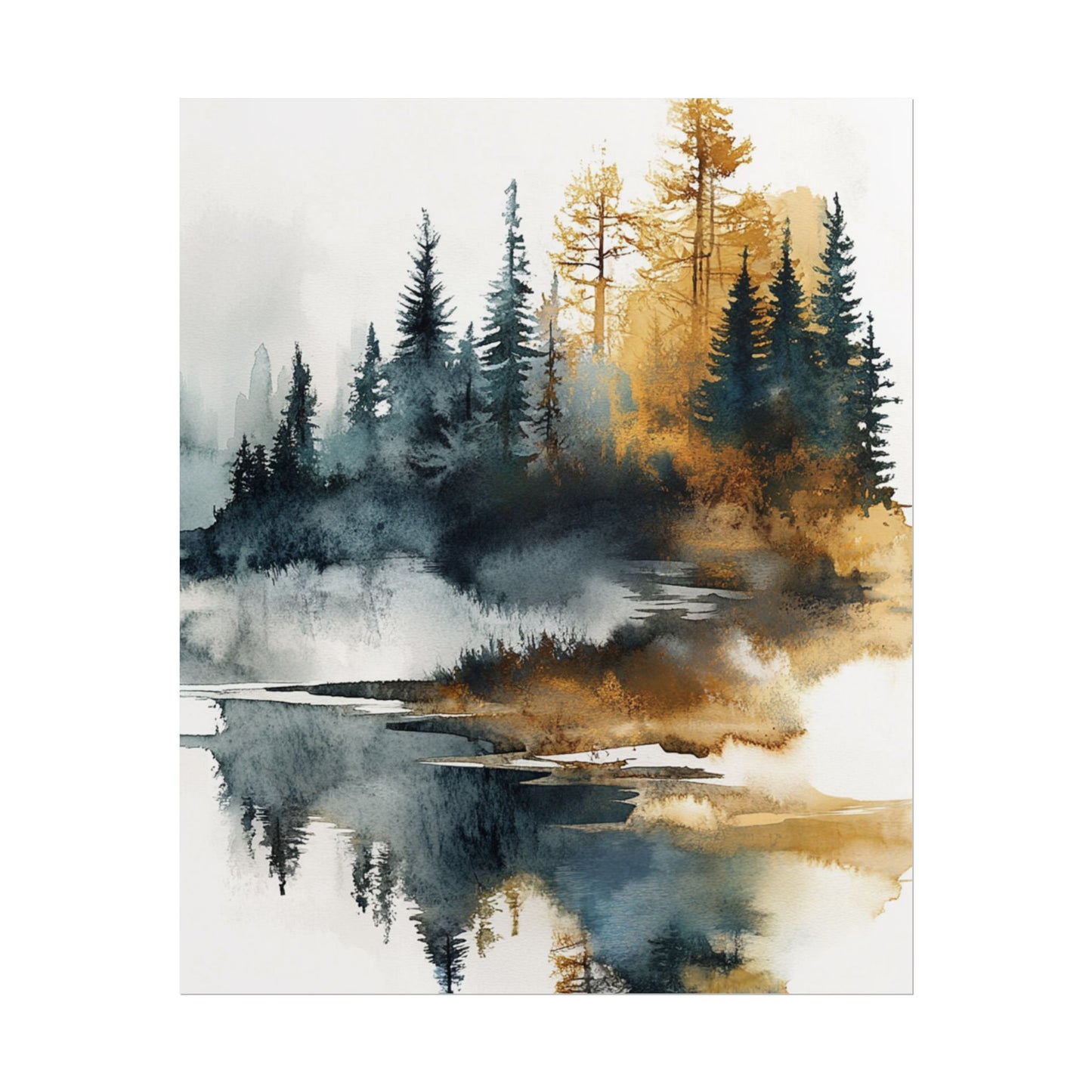 Misty Pines - Abstract Forest Landscape Watercolour