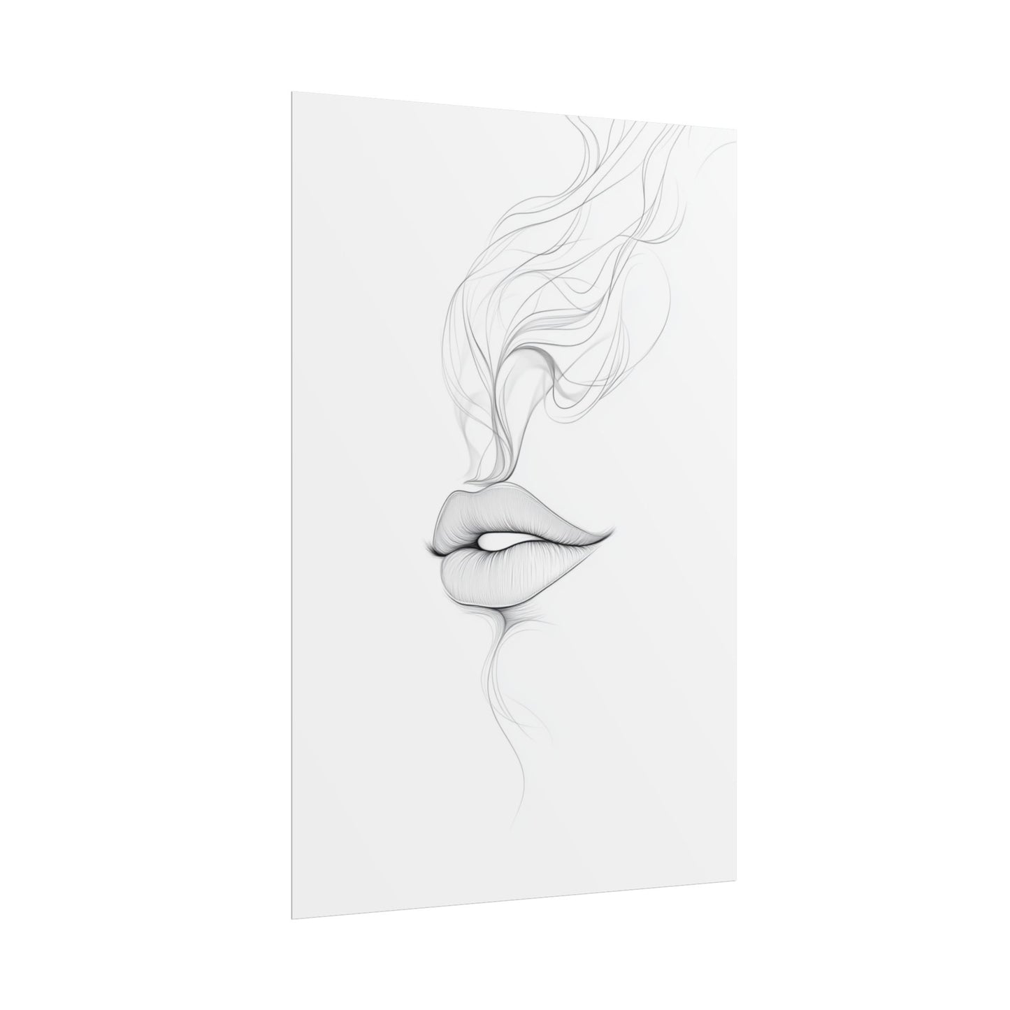 Whispers of Elegance - Delicate Abstract Line Art of Lips