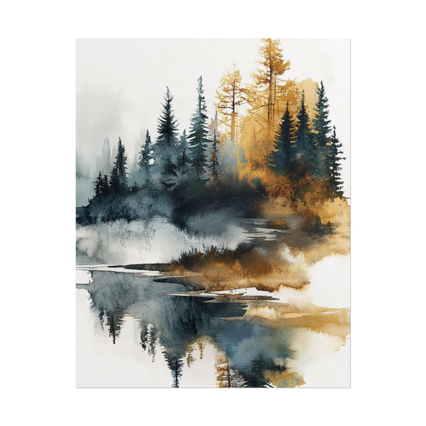 Misty Pines - Abstract Forest Landscape Watercolour