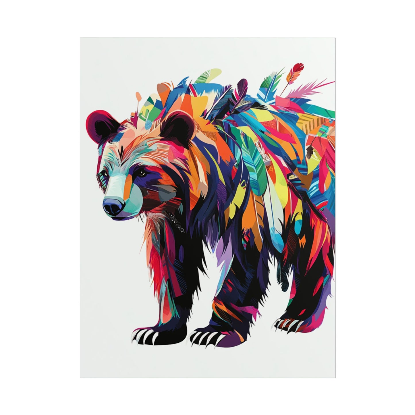 Vibrant Bear of the Wild - Abstract Feathered Art Print