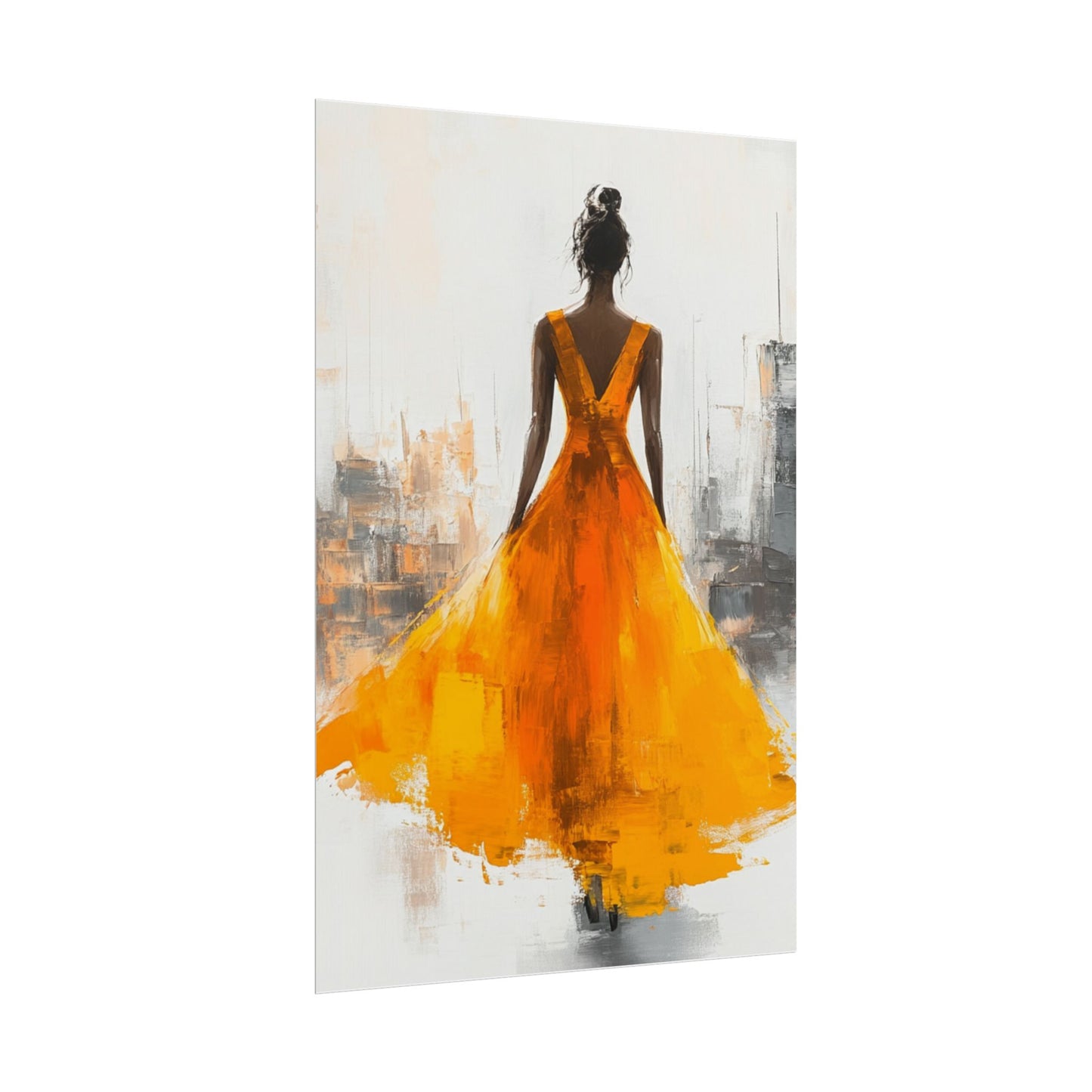 City Elegance - Abstract Woman in Orange Dress Art Print