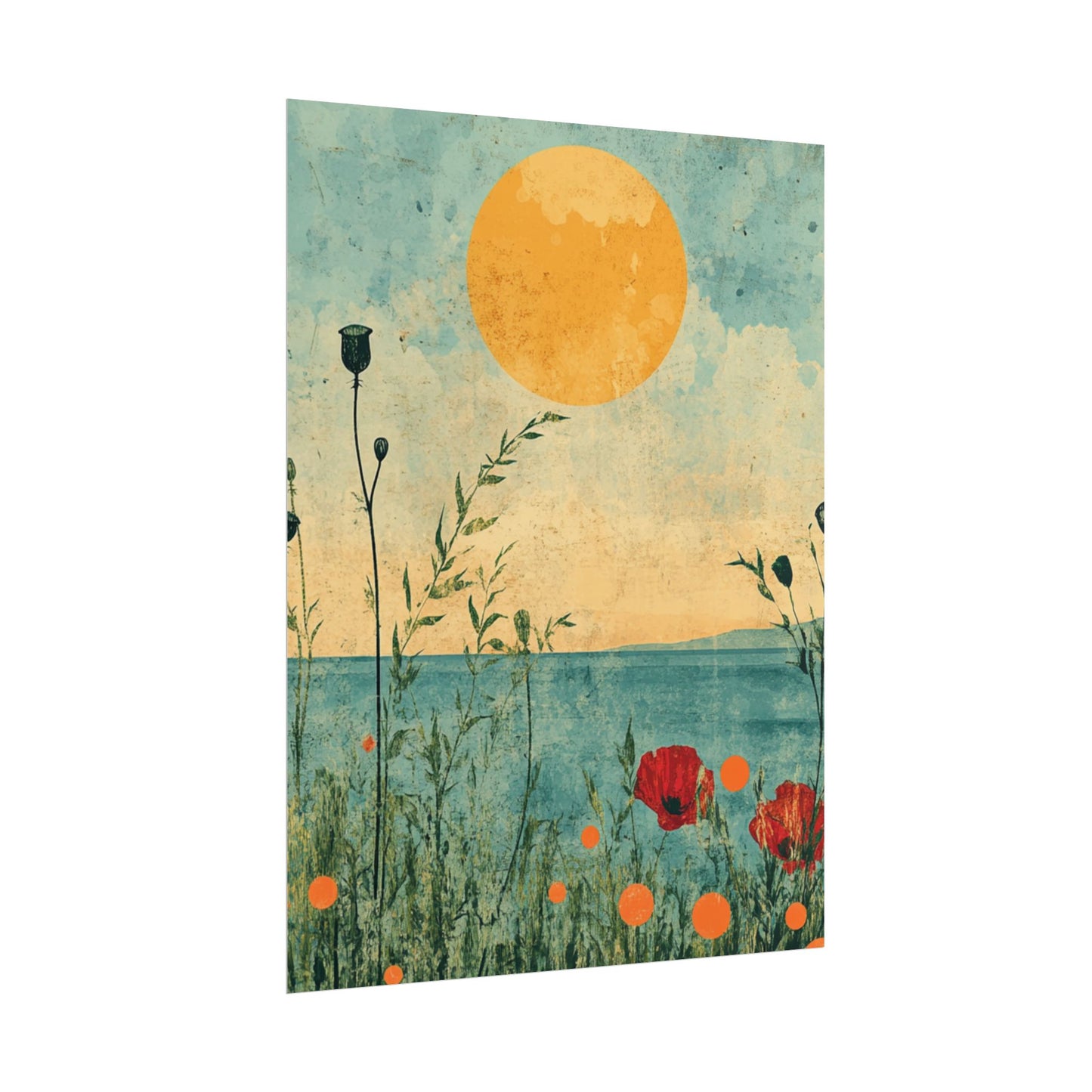 Golden Horizon - Abstract Floral Coastal Print