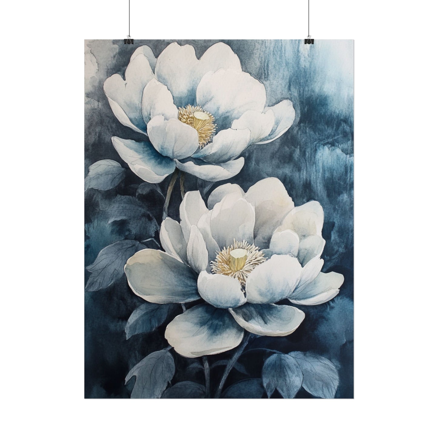 Elegant White Blooms - Abstract Floral Watercolour Print