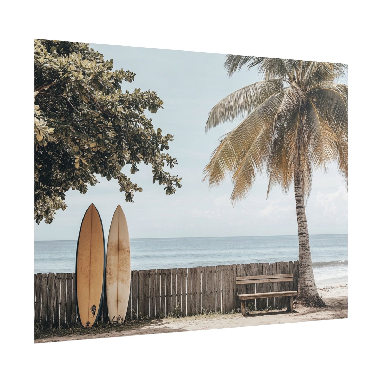 Tranquil Hawaiian Beach Scene with Surfboards