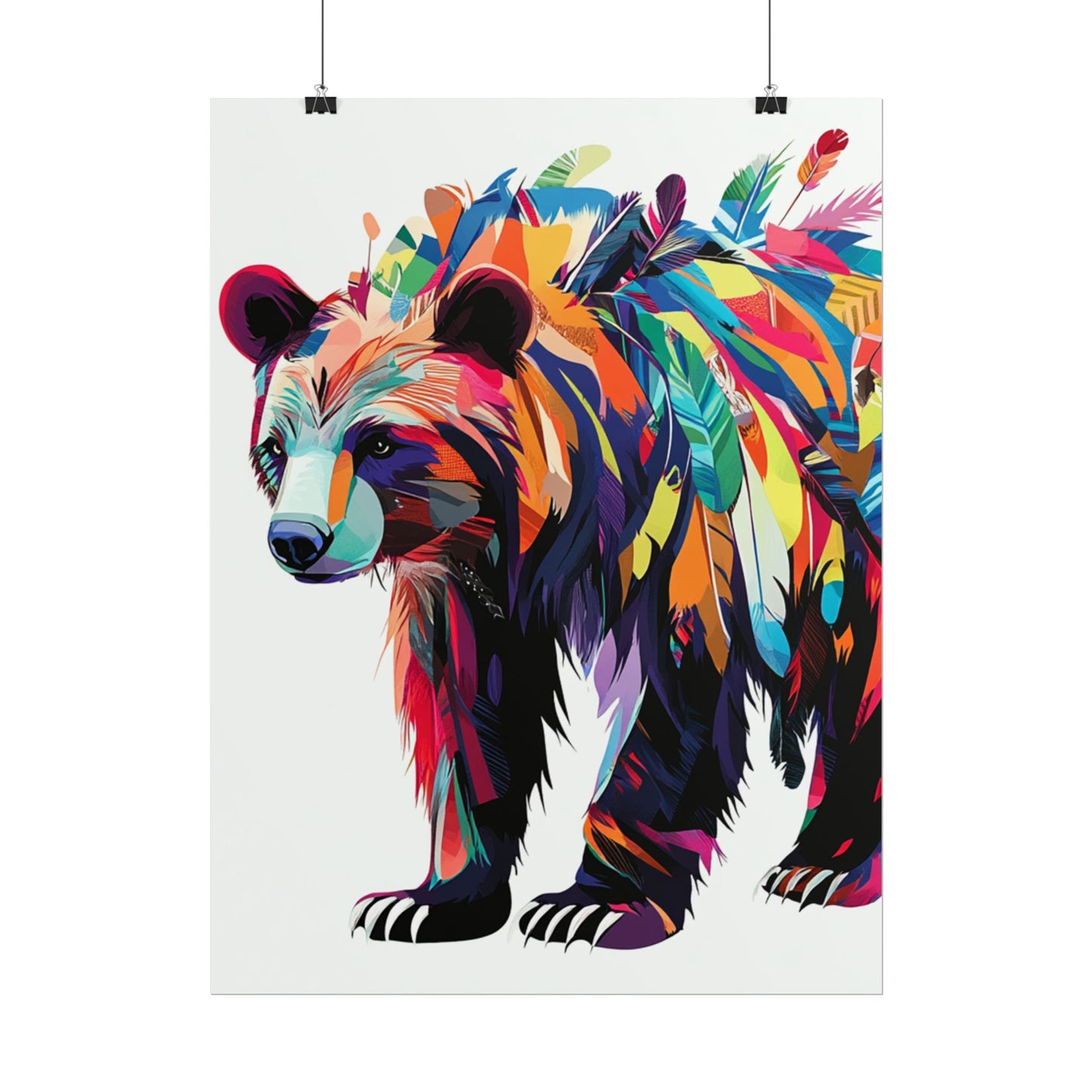 Vibrant Bear of the Wild - Abstract Feathered Art Print