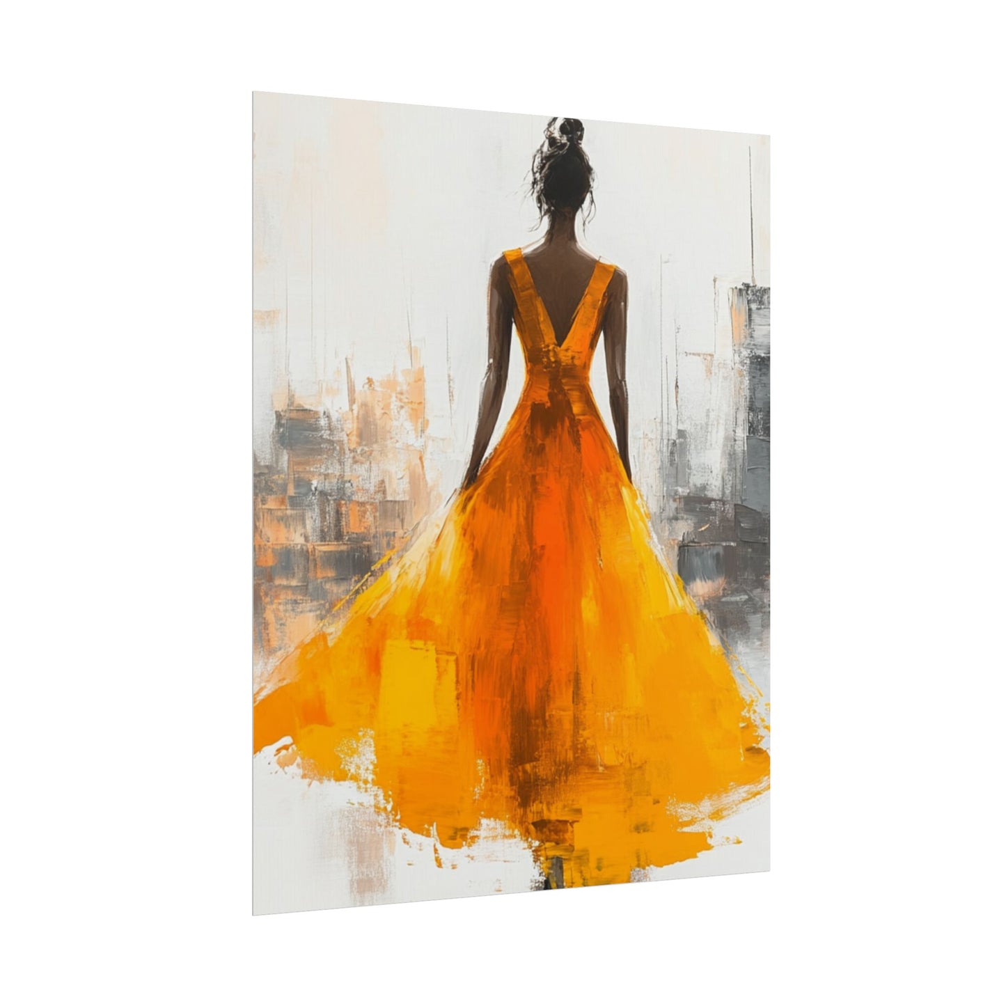 City Elegance - Abstract Woman in Orange Dress Art Print