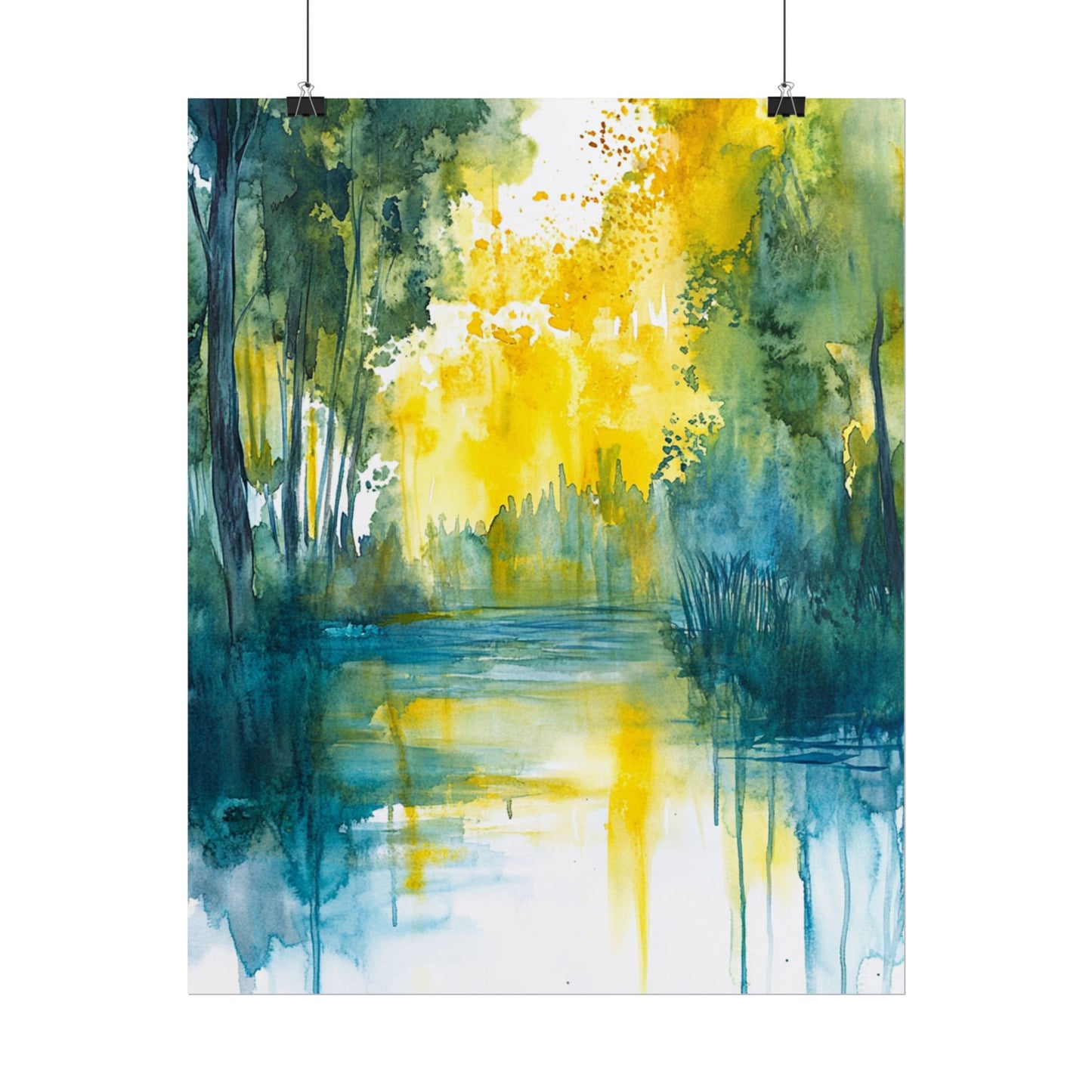 Radiant Reflections - Abstract Woodland Watercolour