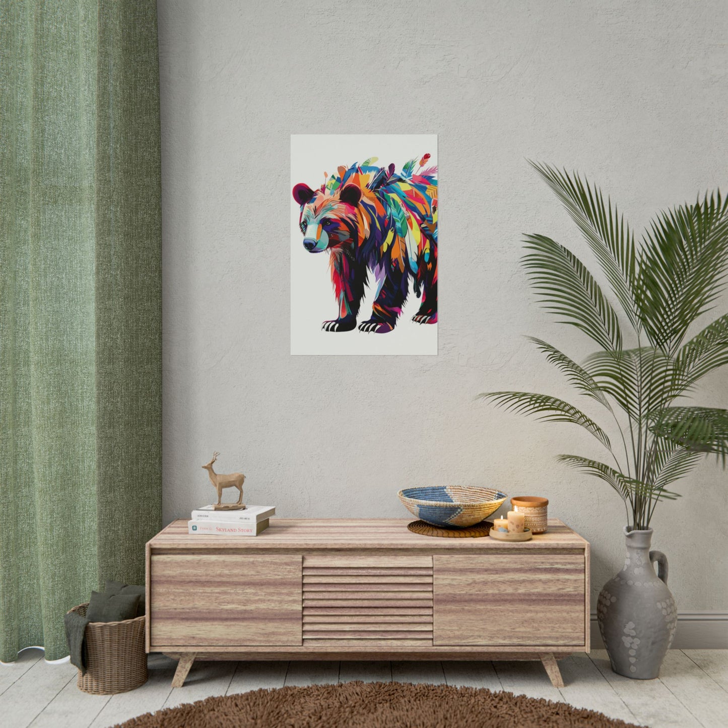 Vibrant Bear of the Wild - Abstract Feathered Art Print