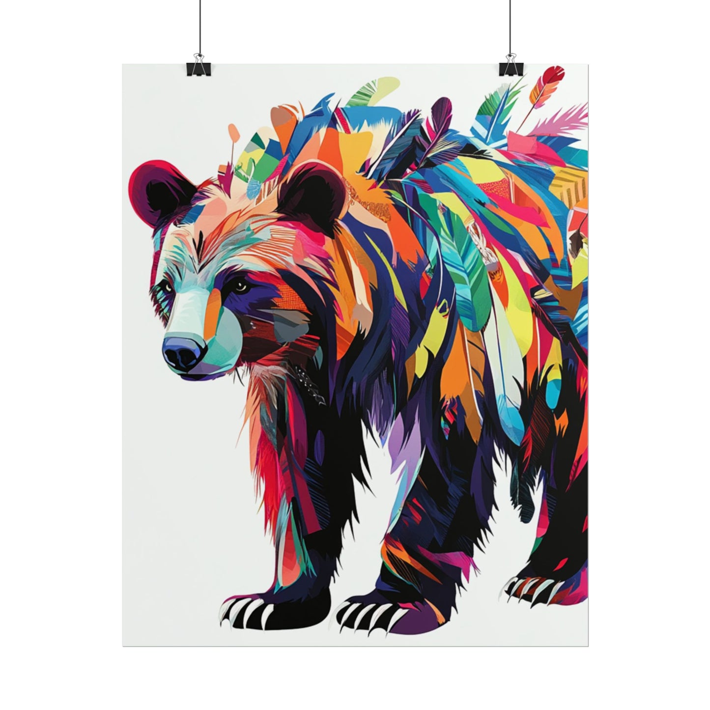 Vibrant Bear of the Wild - Abstract Feathered Art Print