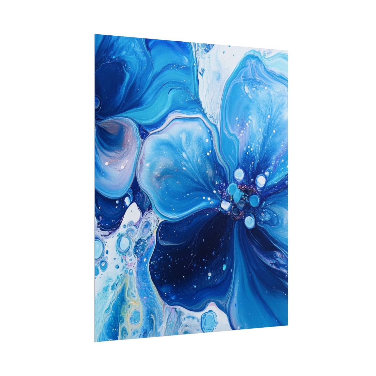 Celestial Bloom - Abstract Floral Art Print in Shades of Blue