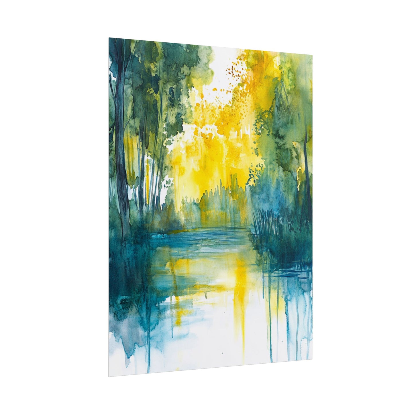 Radiant Reflections - Abstract Woodland Watercolour