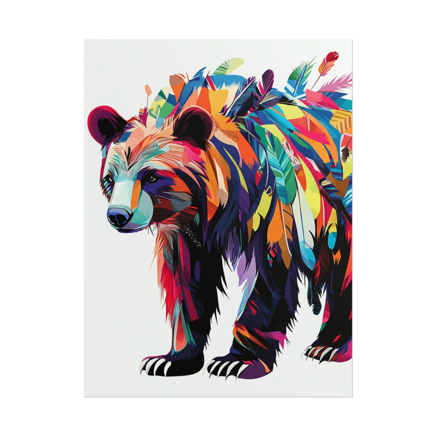 Vibrant Bear of the Wild - Abstract Feathered Art Print