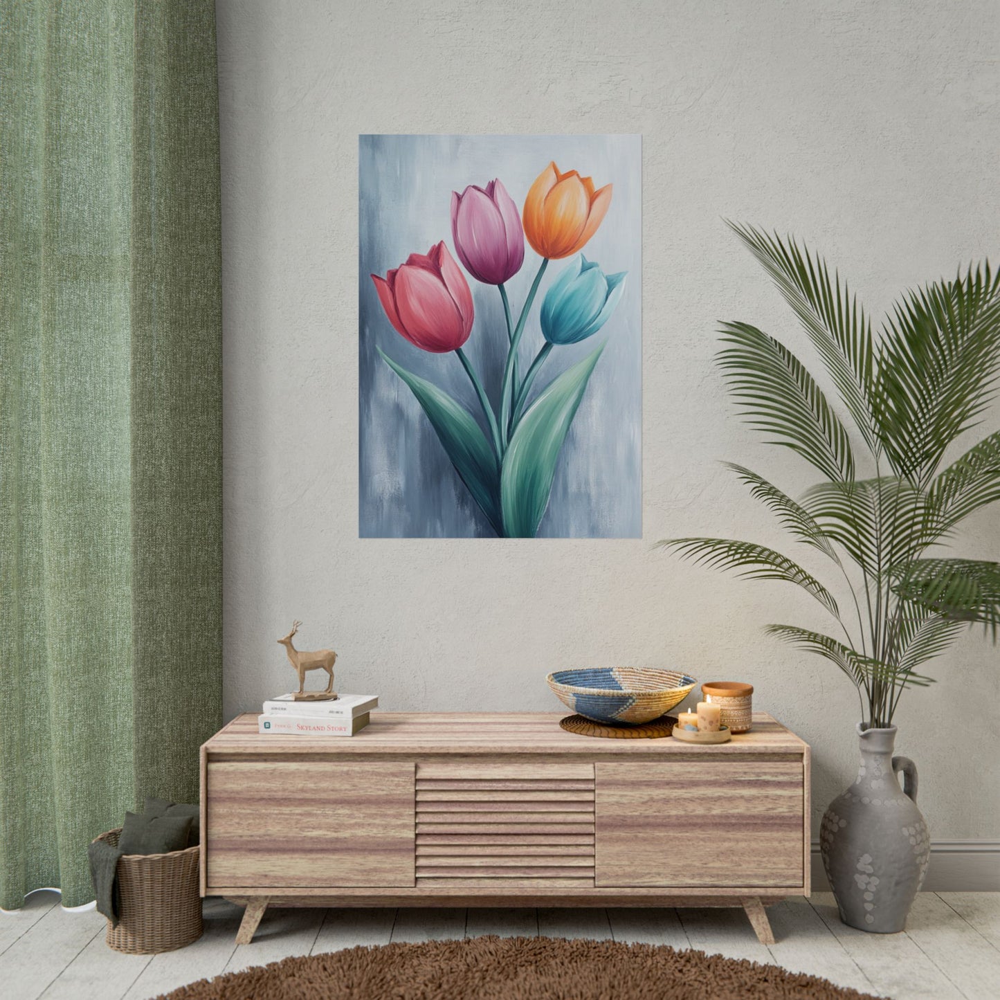 Colourful Tulip Quartet - Abstract Floral Art Print